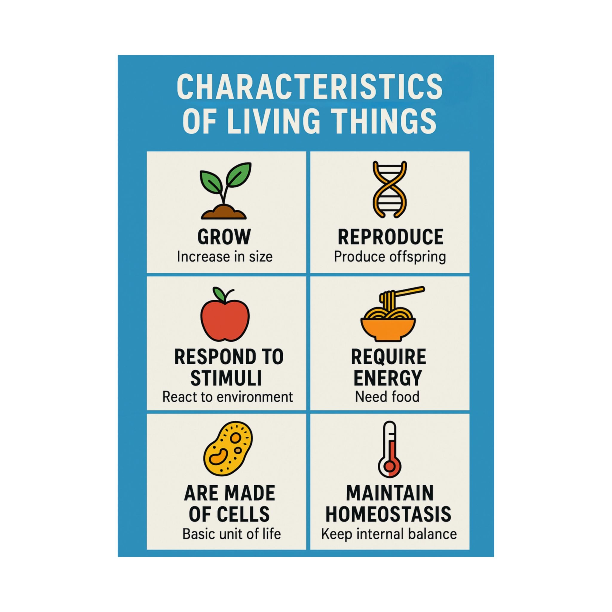 Characteristics of Living Things Educational Poster — Science Classroom Chart
