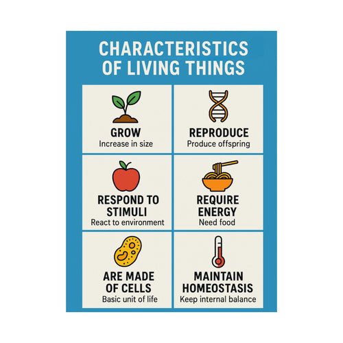 Characteristics of Living Things Educational Poster — Science Classroom Chart