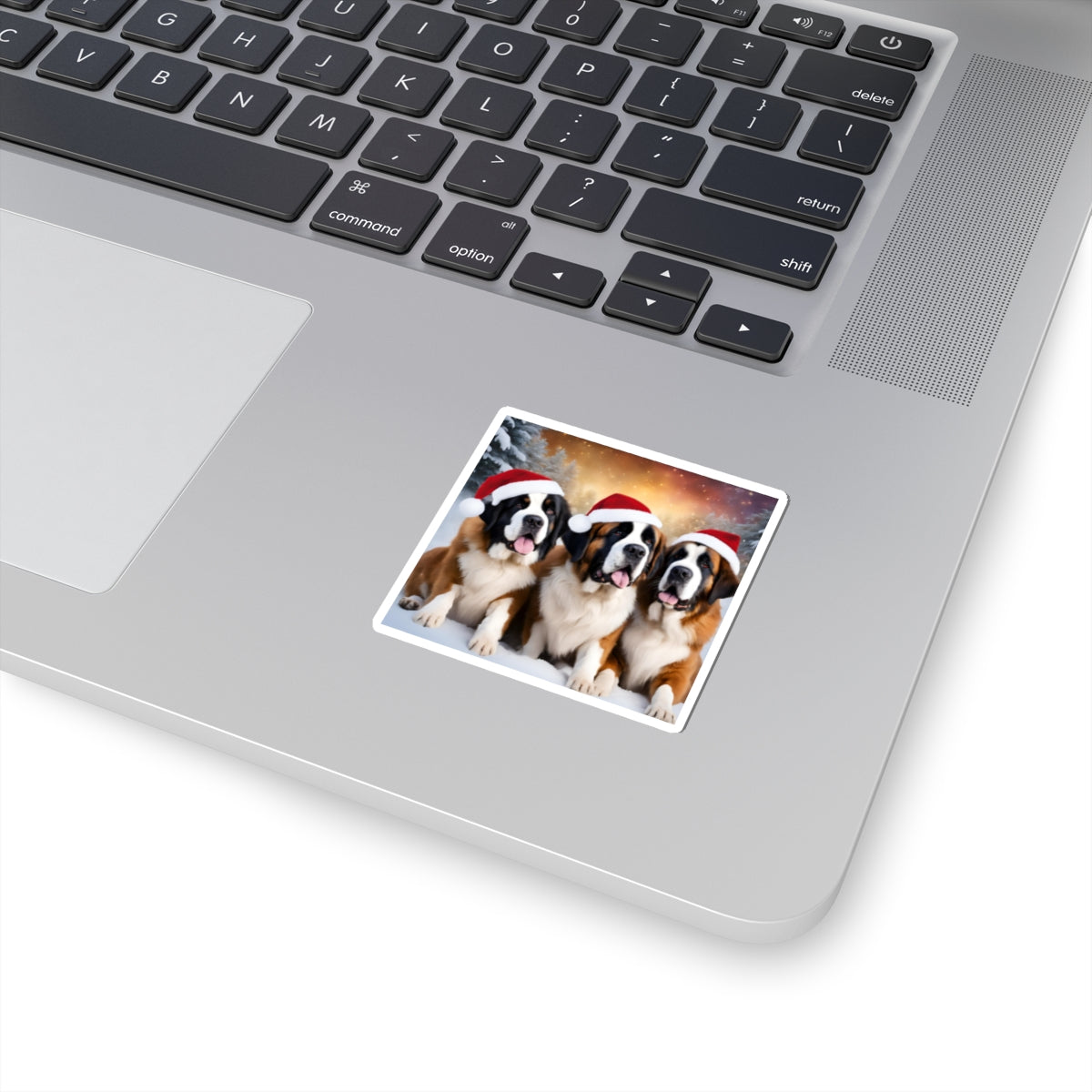 Saint Bernard Dogs in Santa Hats Christmas Sticker — Festive Holiday Kiss-Cut Sticker