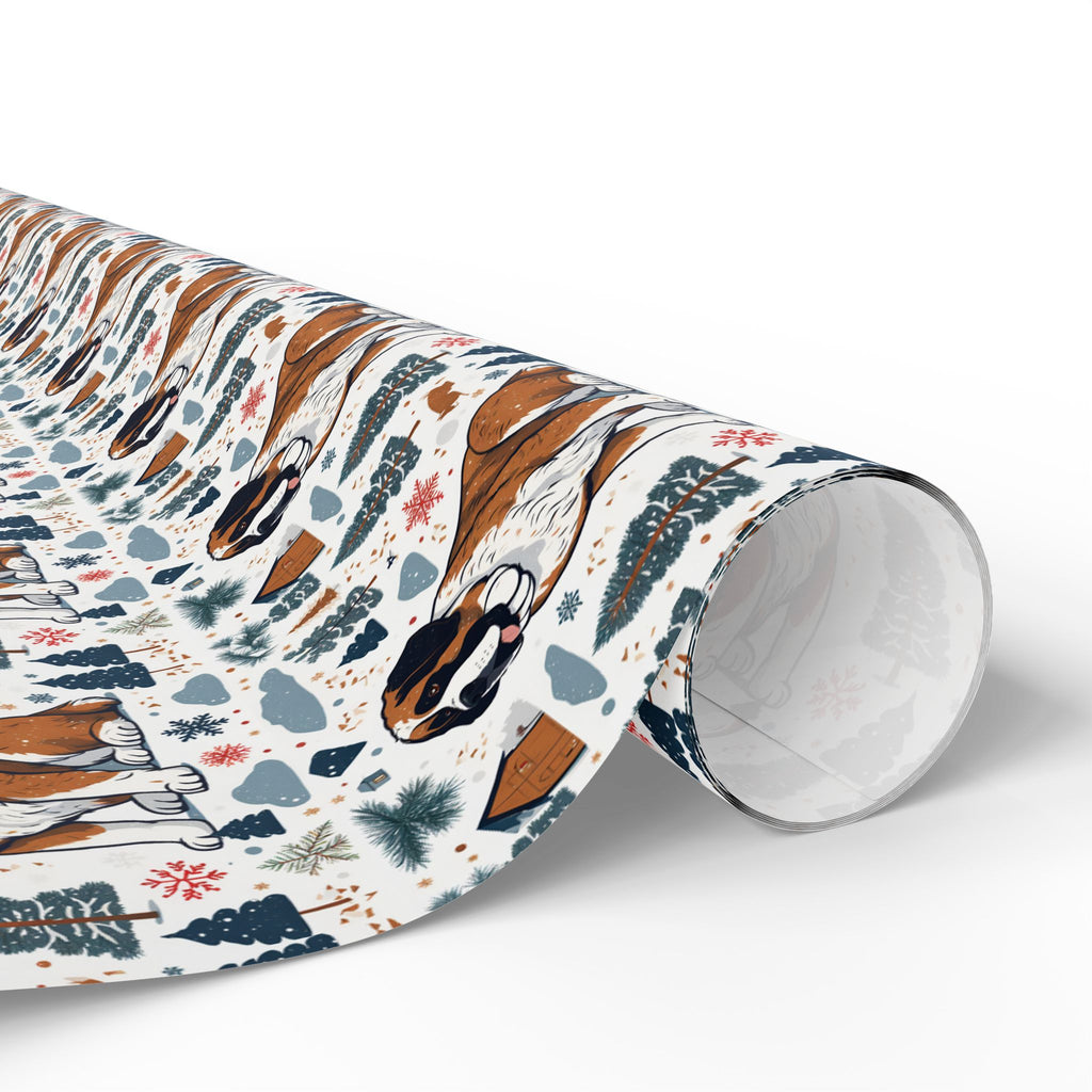 Wrapping Paper Roll — Festive Saint Bernard Pattern Holiday Gift Wrap