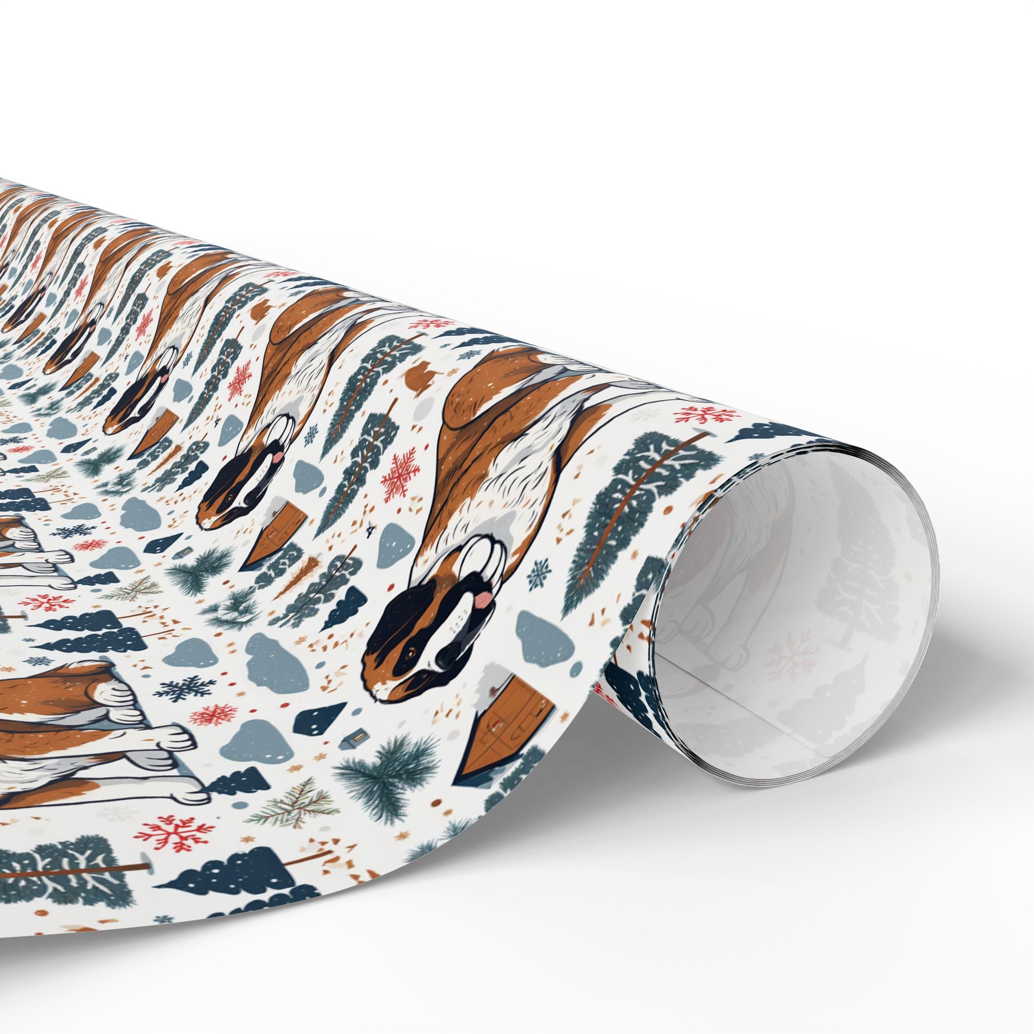 Wrapping Paper Roll — Festive Saint Bernard Pattern Holiday Gift Wrap