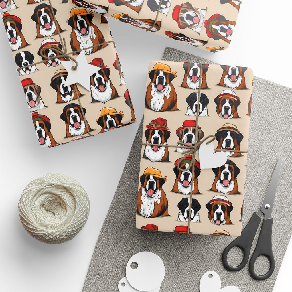 Saint Bernard Wrapping Paper Roll — Festive Saint Bernard Pattern Holiday Gift Wrap
