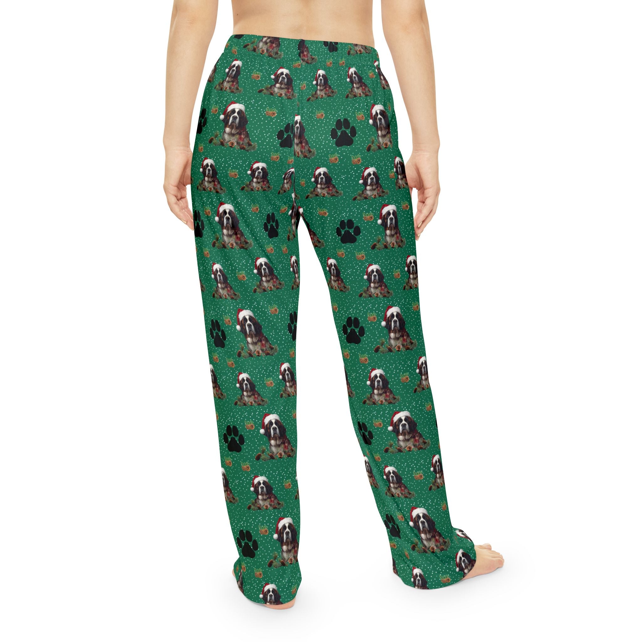 Saint Bernard Pajama Pants — Green Paw Pattern Women's Sleepwear