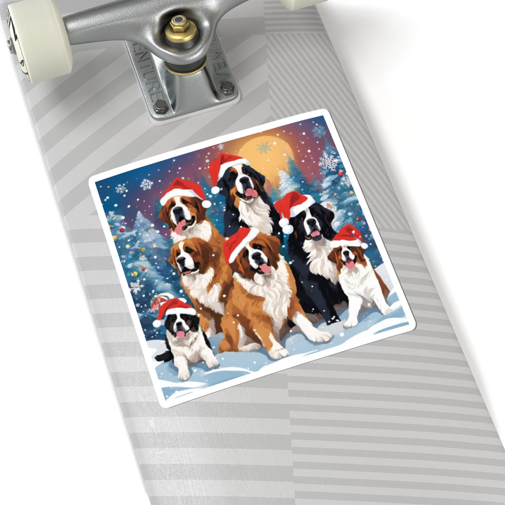 Santa Saint. Pups, & Bernese Sticker — Holiday Kiss-Cut Sticker