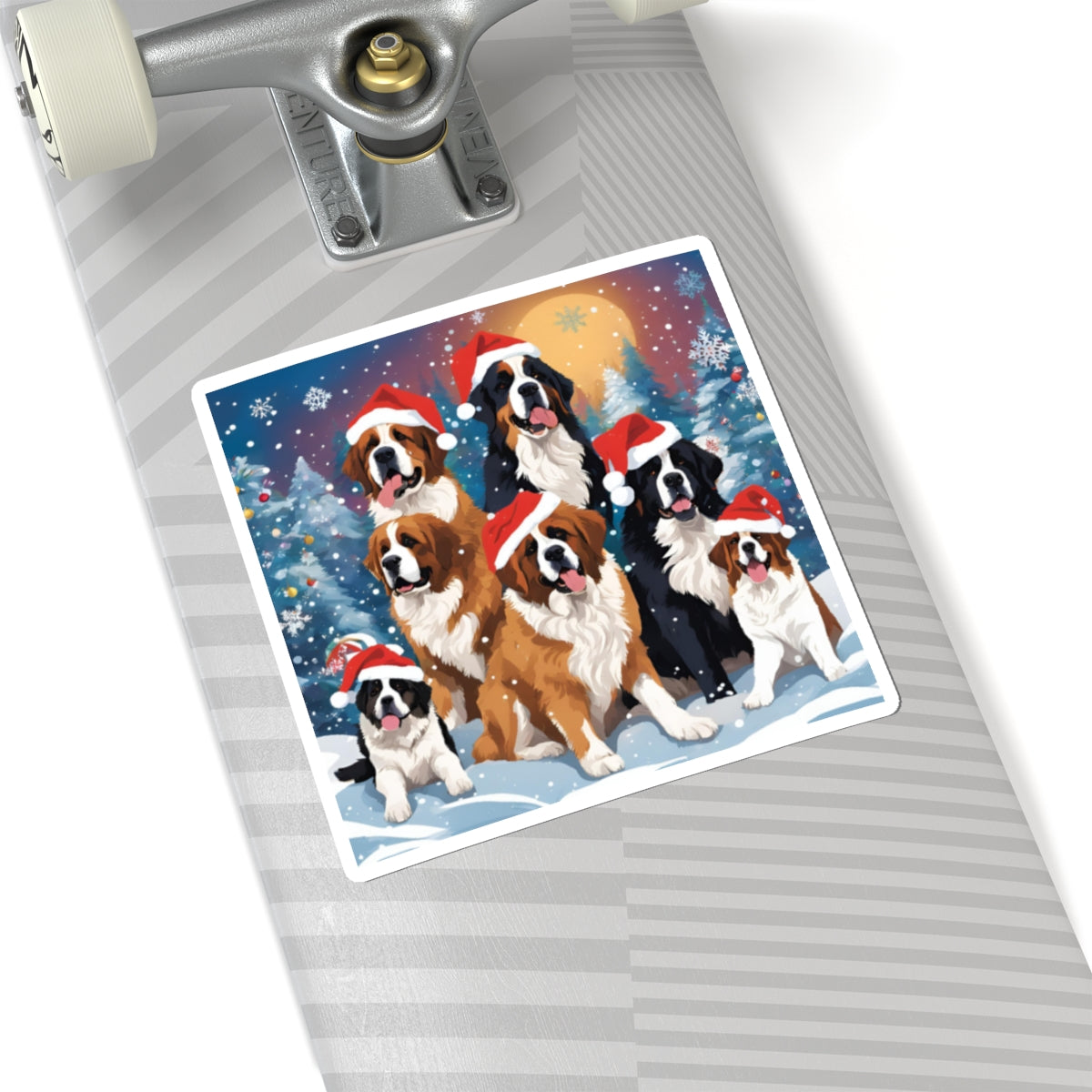 Santa Saint. Pups, & Bernese Sticker — Holiday Kiss-Cut Sticker