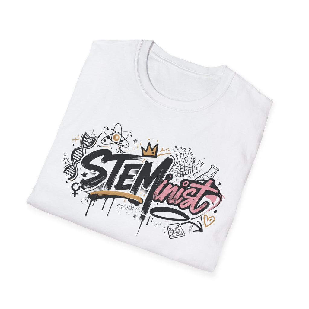Adult STEMinist Graffiti T-Shirt — Feminist Science Design for Women in STEM