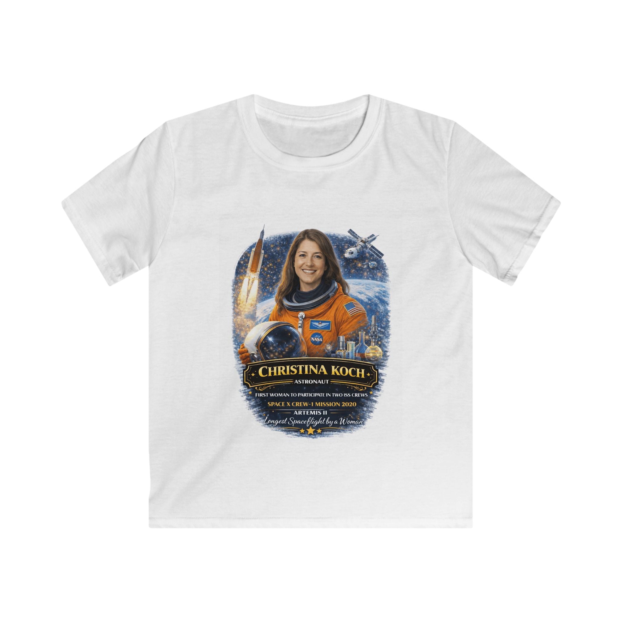 Kids Christina Koch Tribute T‑Shirt — Artemis II NASA Astronaut Tribute Tee
