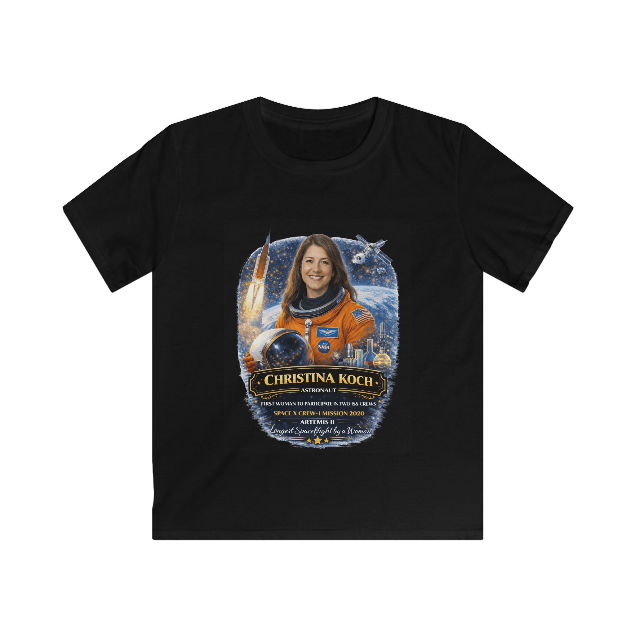 Kids Christina Koch Tribute T‑Shirt — Artemis II NASA Astronaut Tribute Tee
