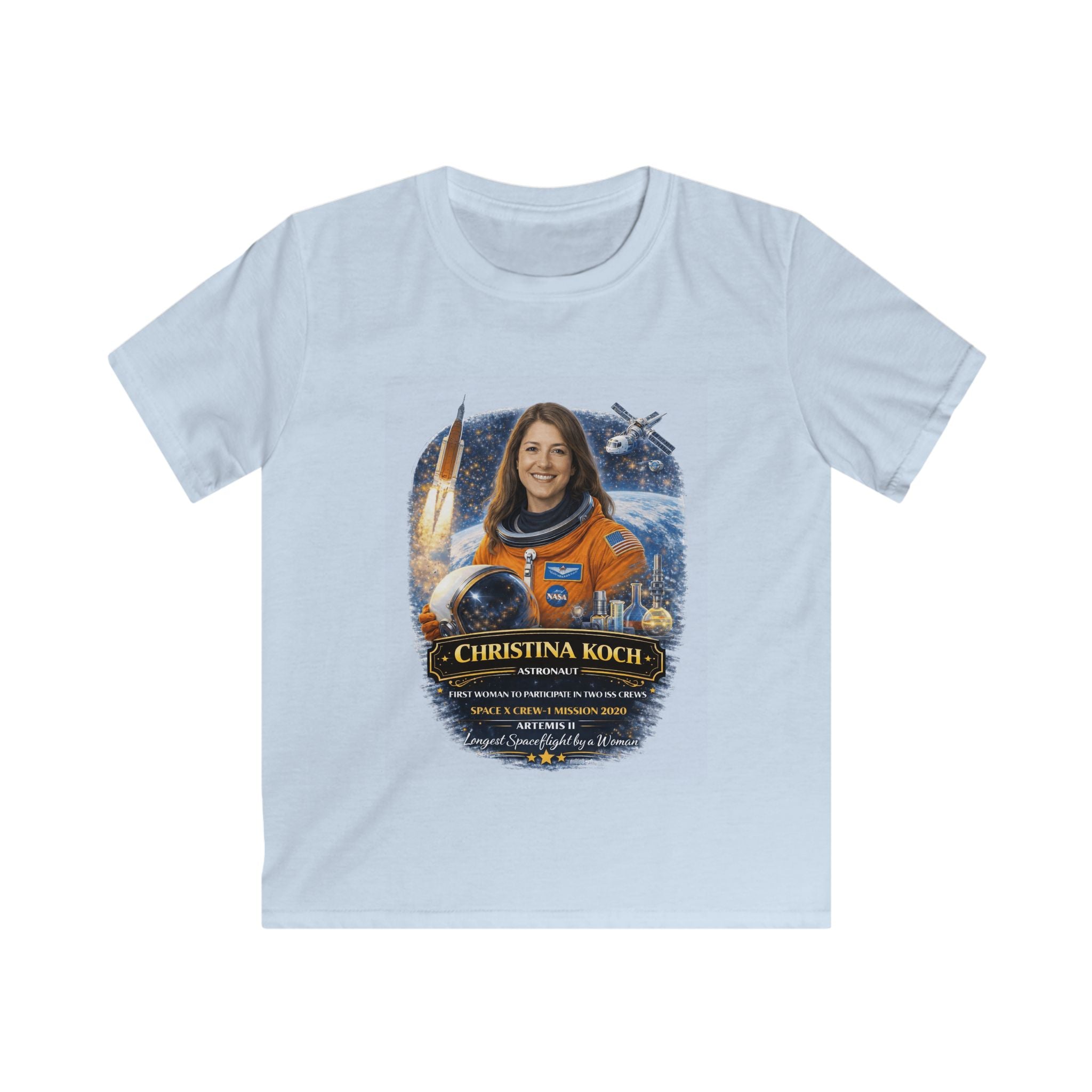 Kids Christina Koch Tribute T‑Shirt — Artemis II NASA Astronaut Tribute Tee