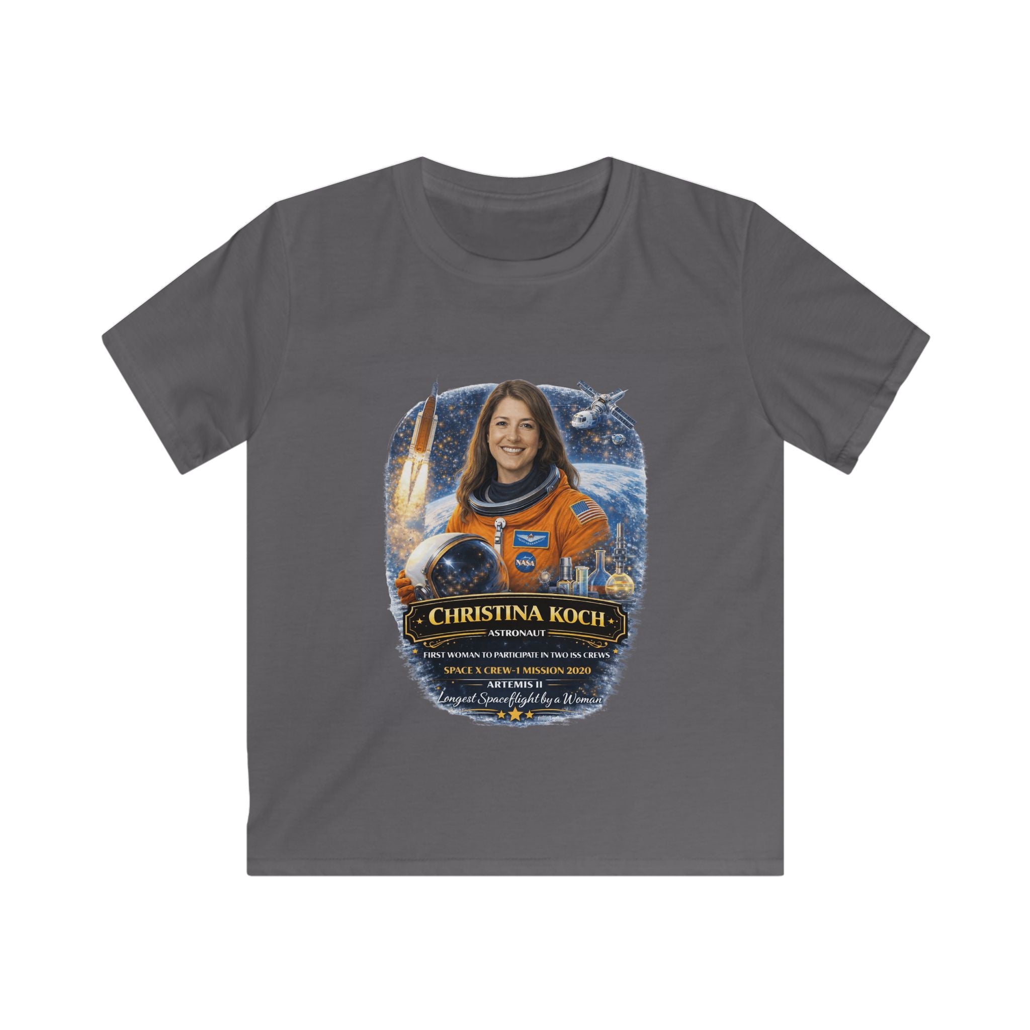 Kids Christina Koch Tribute T‑Shirt — Artemis II NASA Astronaut Tribute Tee