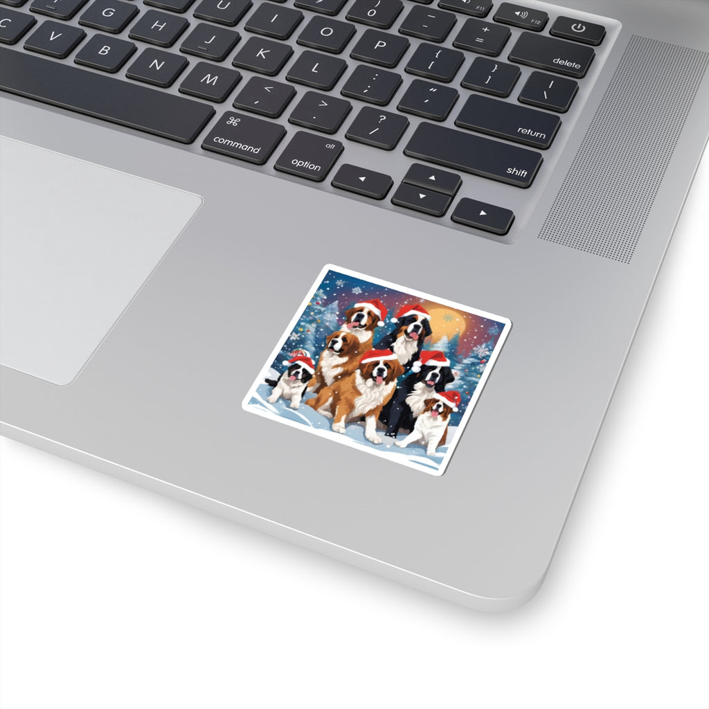 Santa Saint. Pups, & Bernese Sticker — Holiday Kiss-Cut Sticker