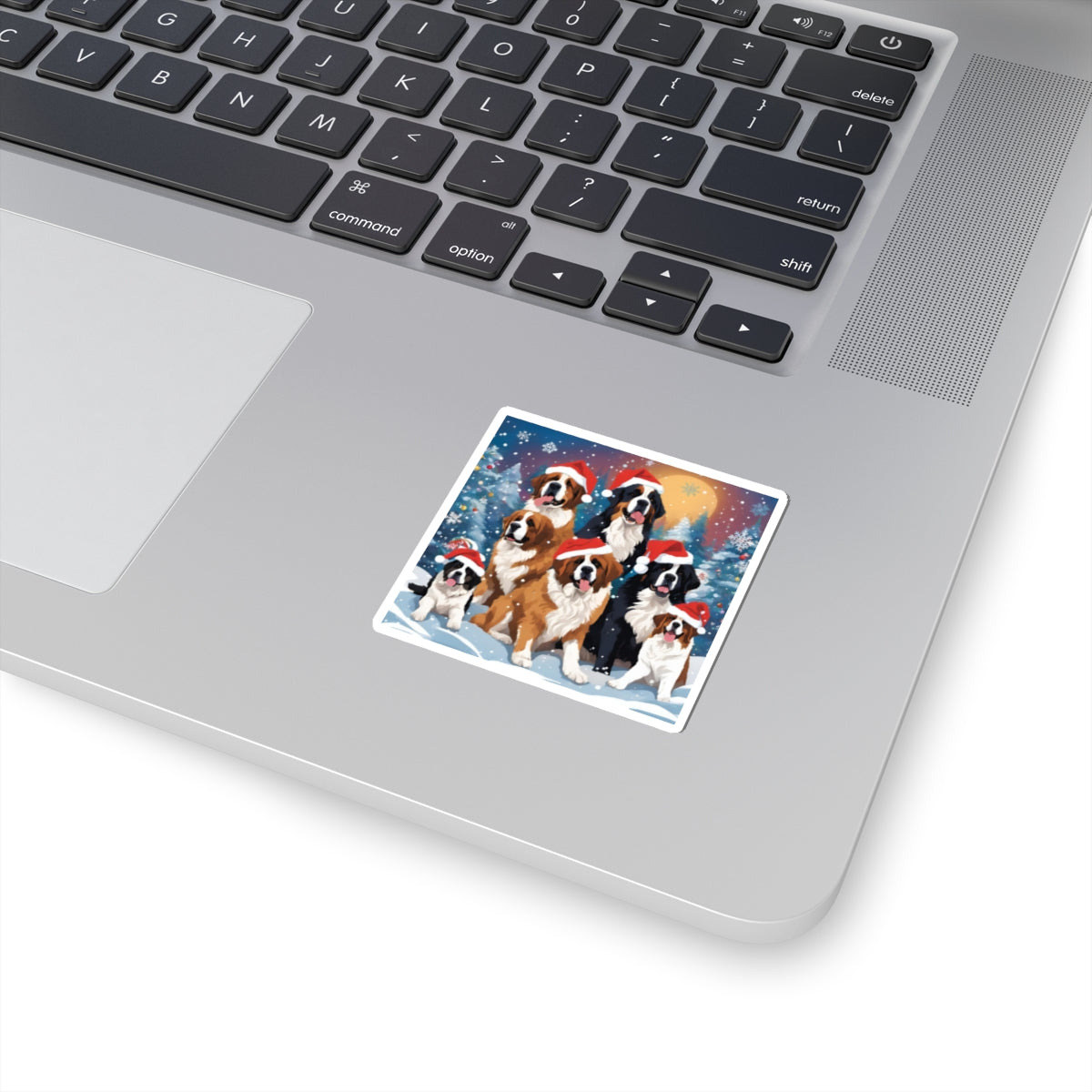 Santa Saint. Pups, & Bernese Sticker — Holiday Kiss-Cut Sticker