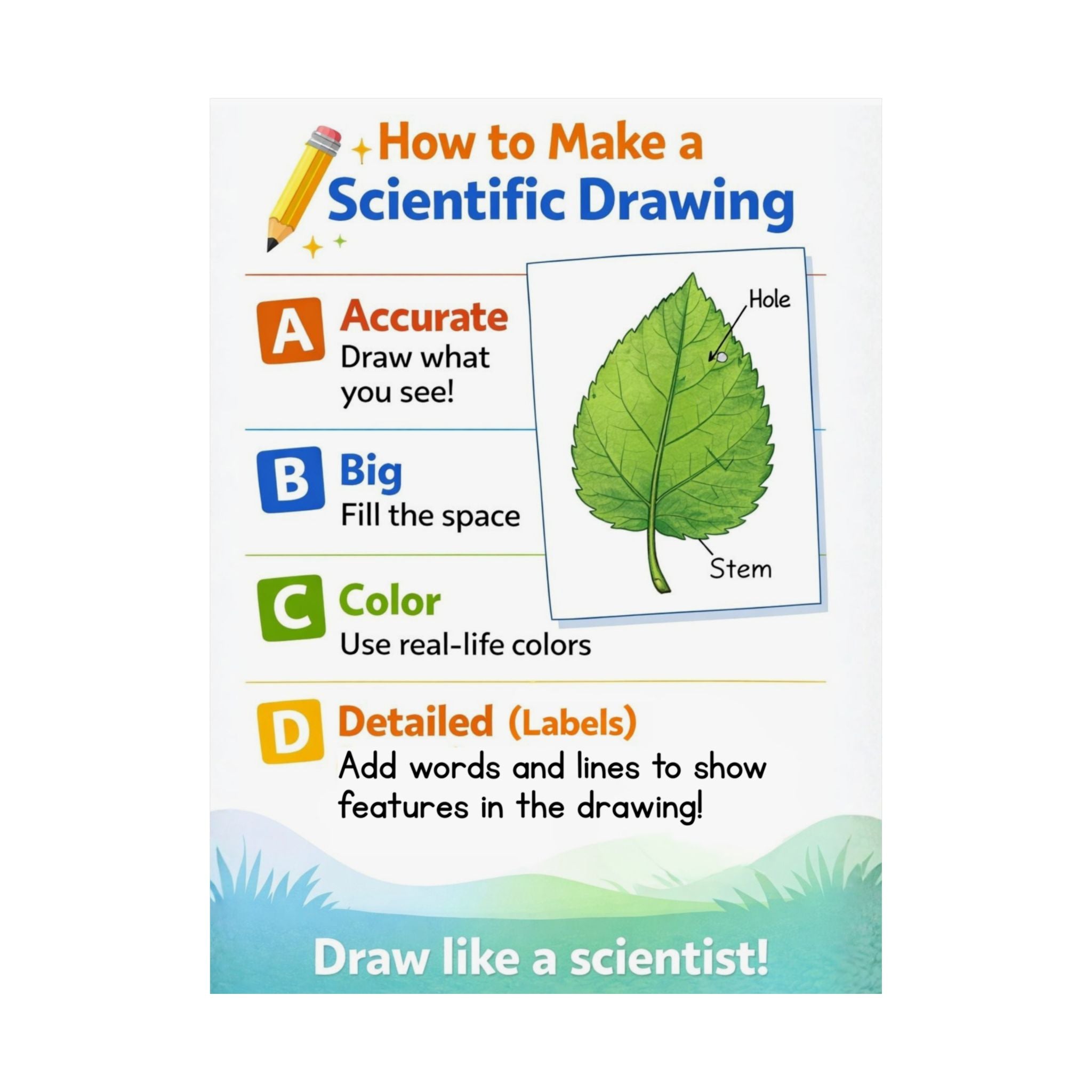 Scientific Drawing Poster - ABCD Classroom Poster (Matte Vertical)