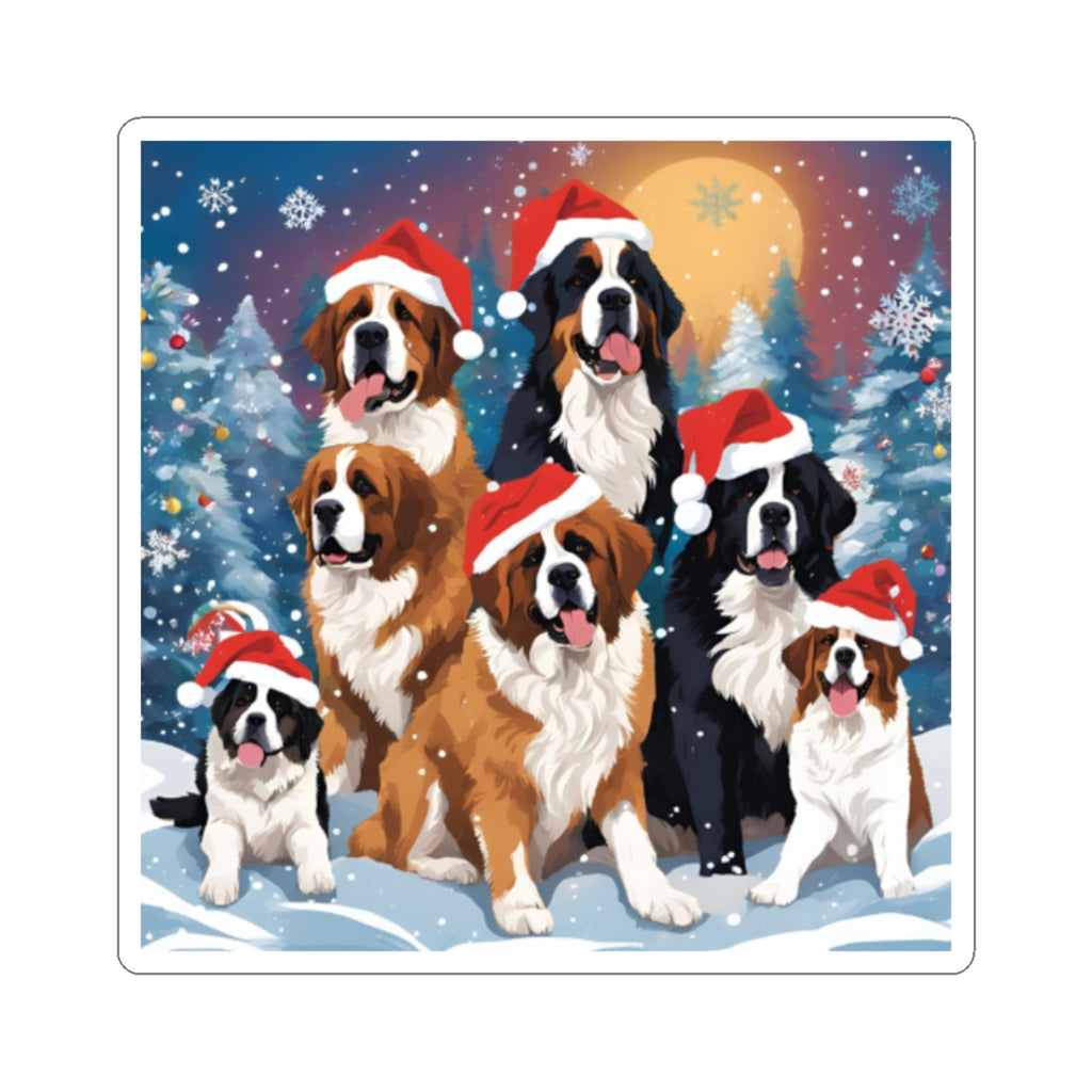 Santa Saint. Pups, & Bernese Sticker — Holiday Kiss-Cut Sticker