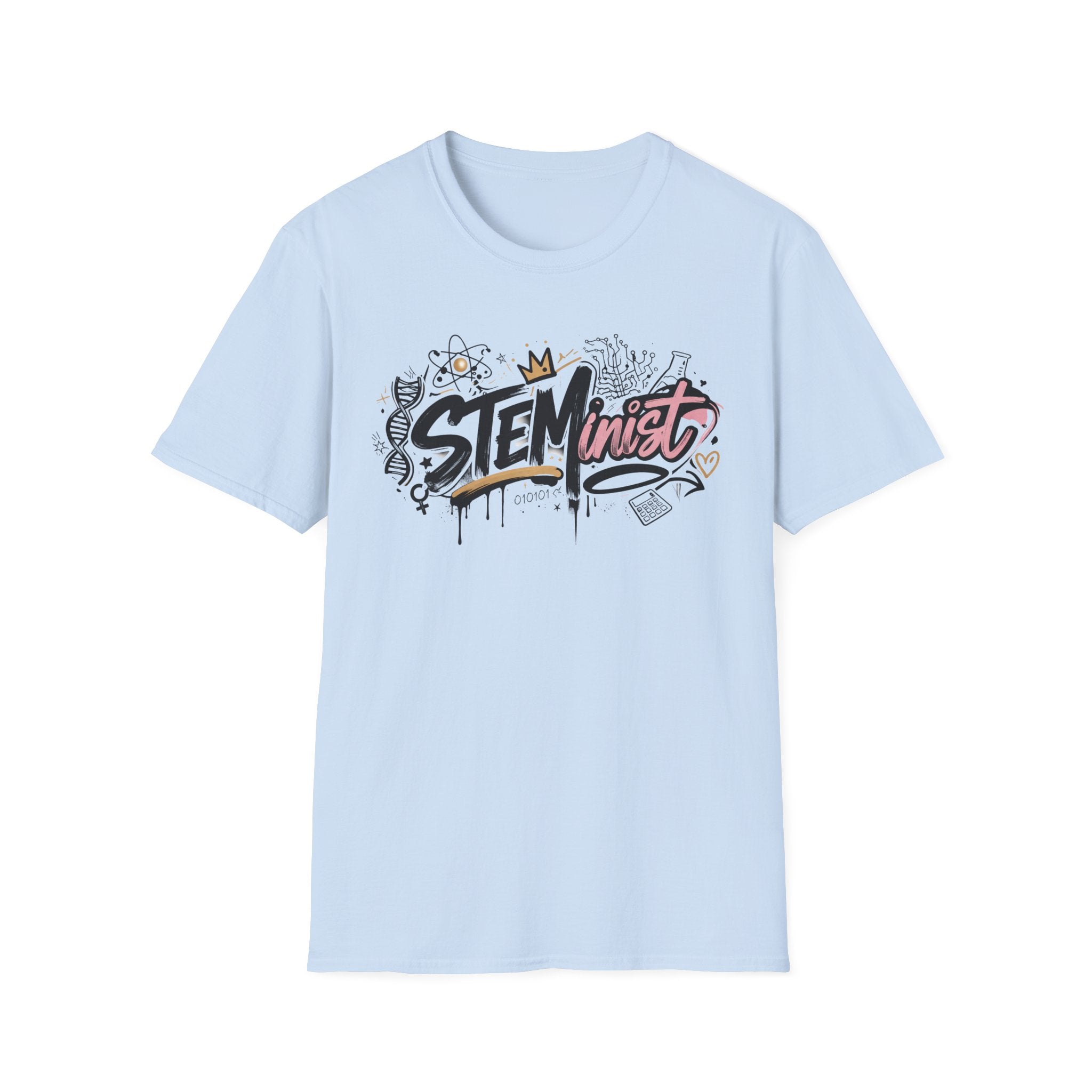 Adult STEMinist Graffiti T-Shirt — Feminist Science Design for Women in STEM