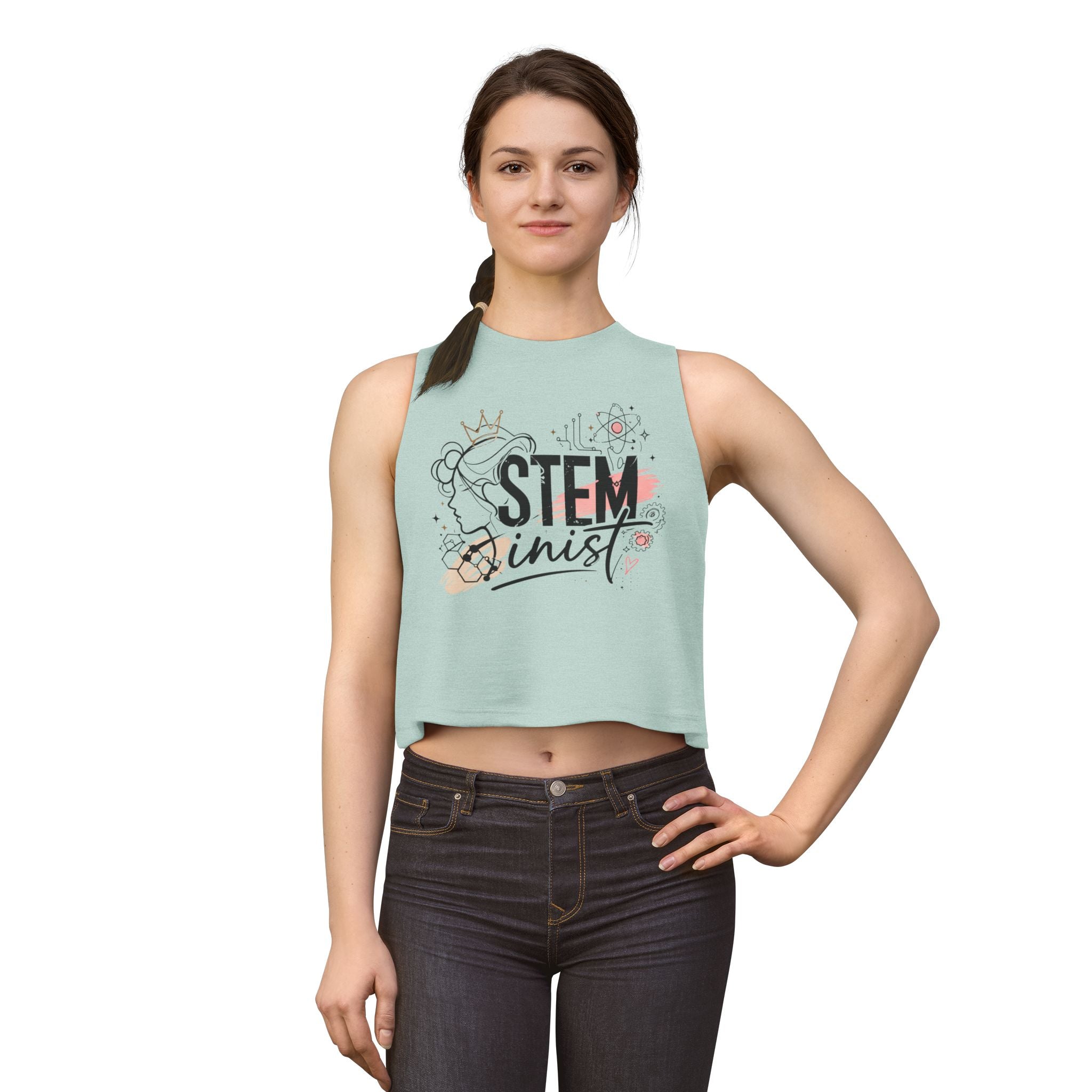 STEMinist Crown Women's Crop Top Feminist Science Graphic Tank for Girls, Engineers & STEM Students
