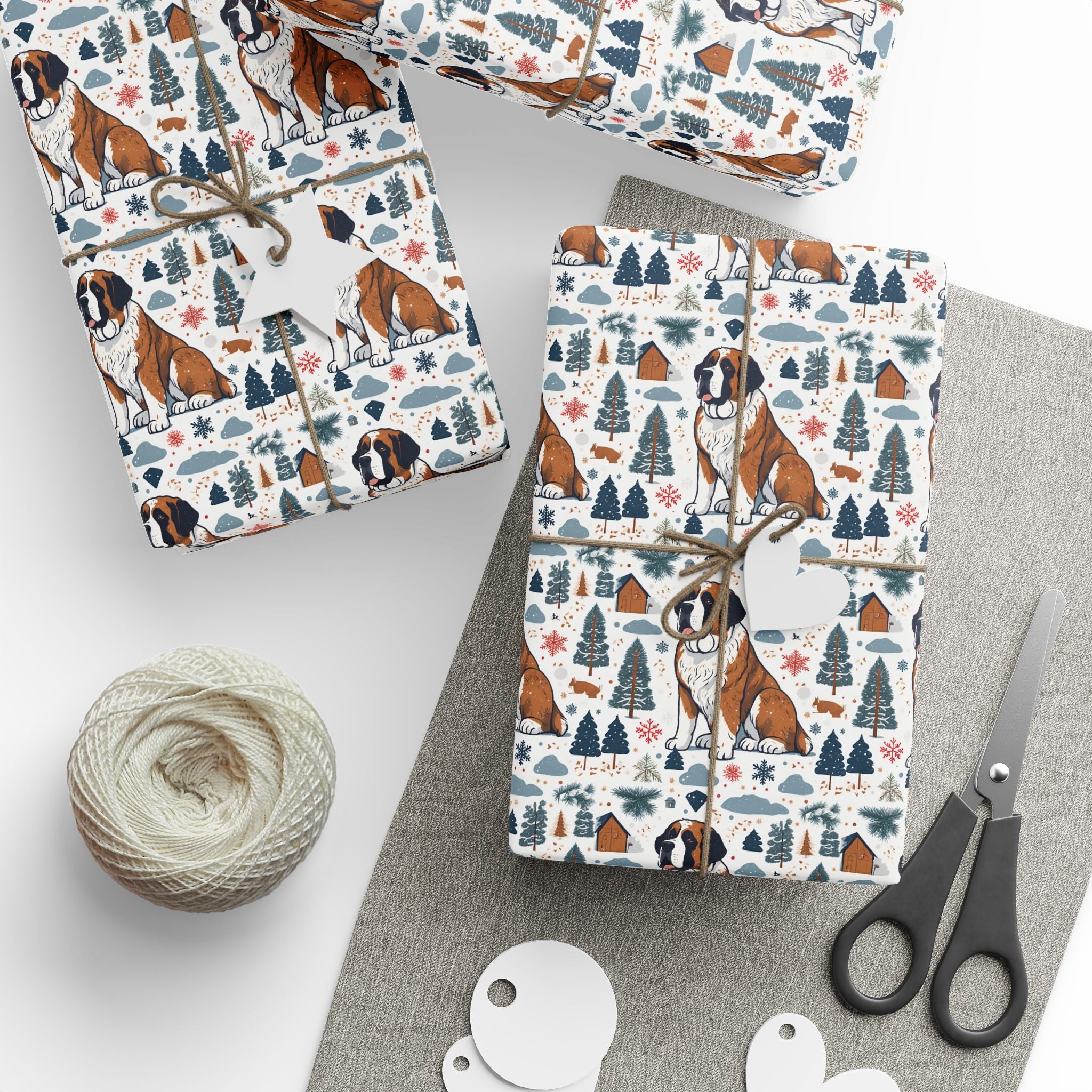 Wrapping Paper Roll — Festive Saint Bernard Pattern Holiday Gift Wrap