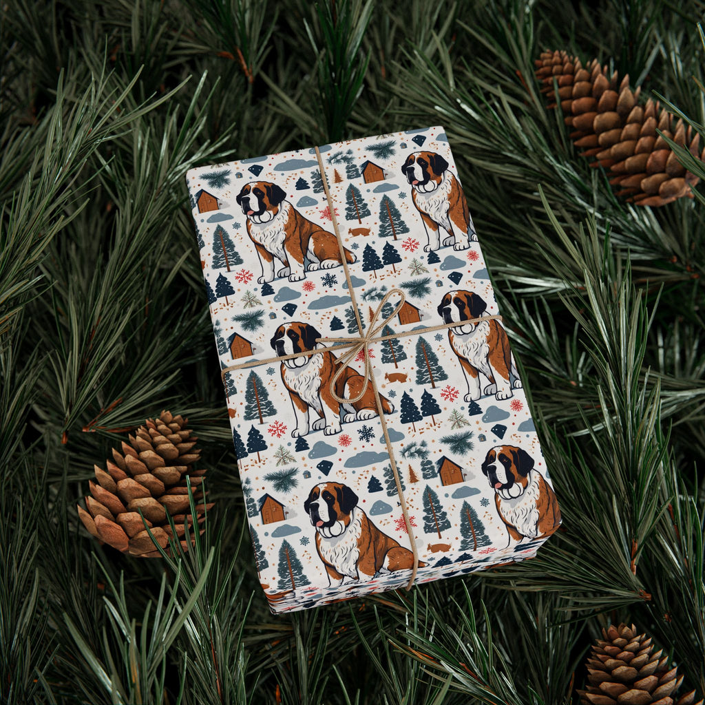 Wrapping Paper Roll — Festive Saint Bernard Pattern Holiday Gift Wrap