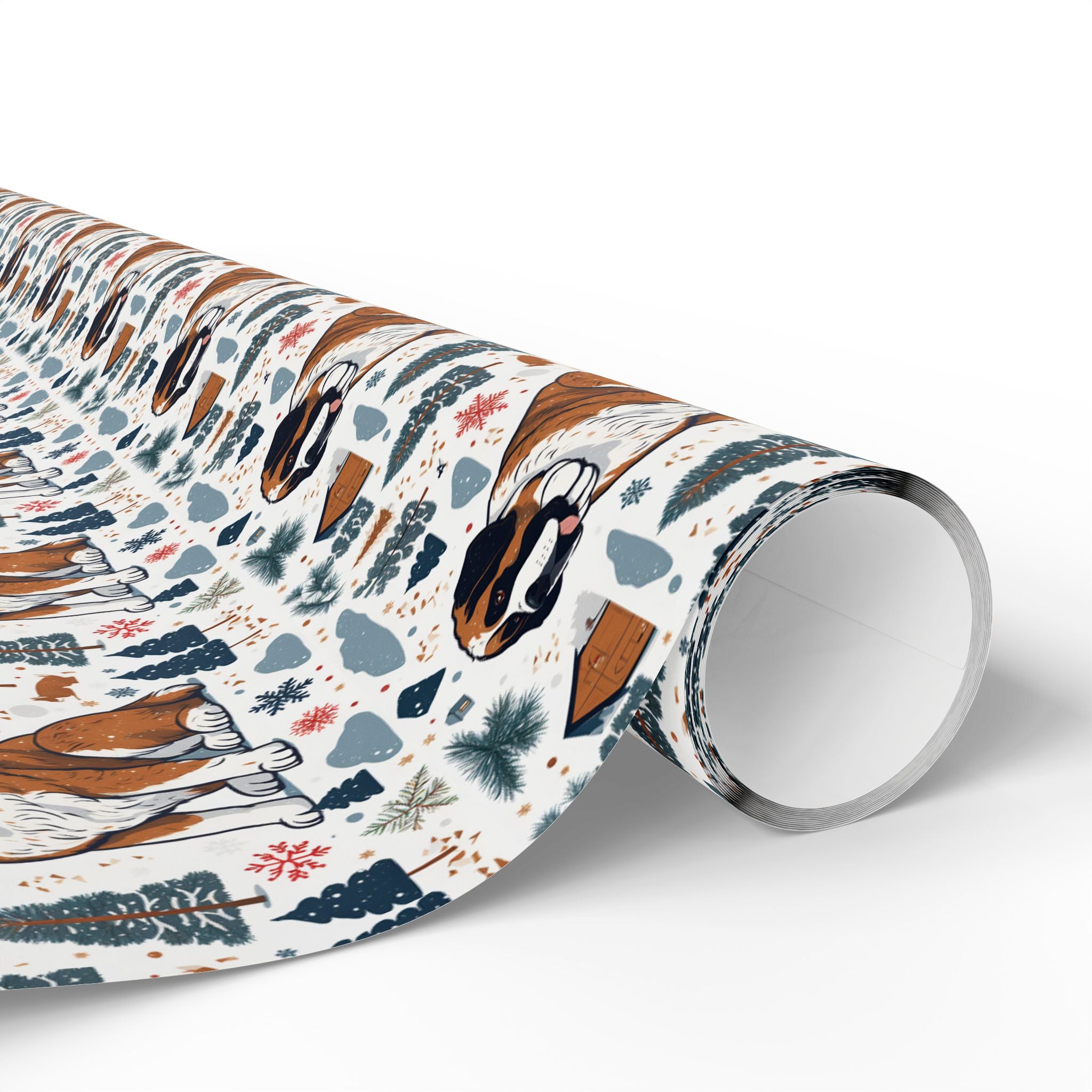 Wrapping Paper Roll — Festive Saint Bernard Pattern Holiday Gift Wrap