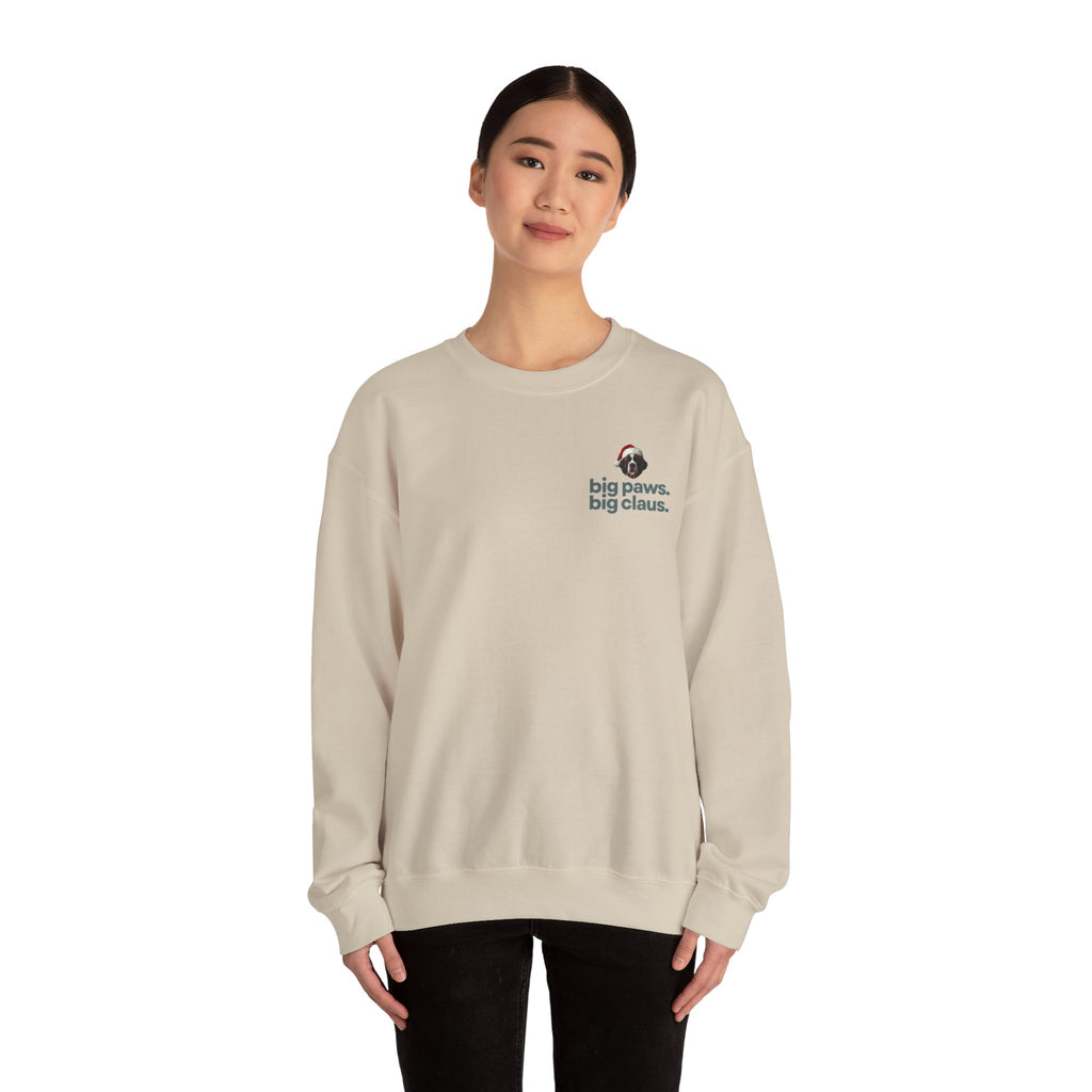 Saint Bernard Christmas Sweatshirt - "big paws, big claus." Holiday Crewneck