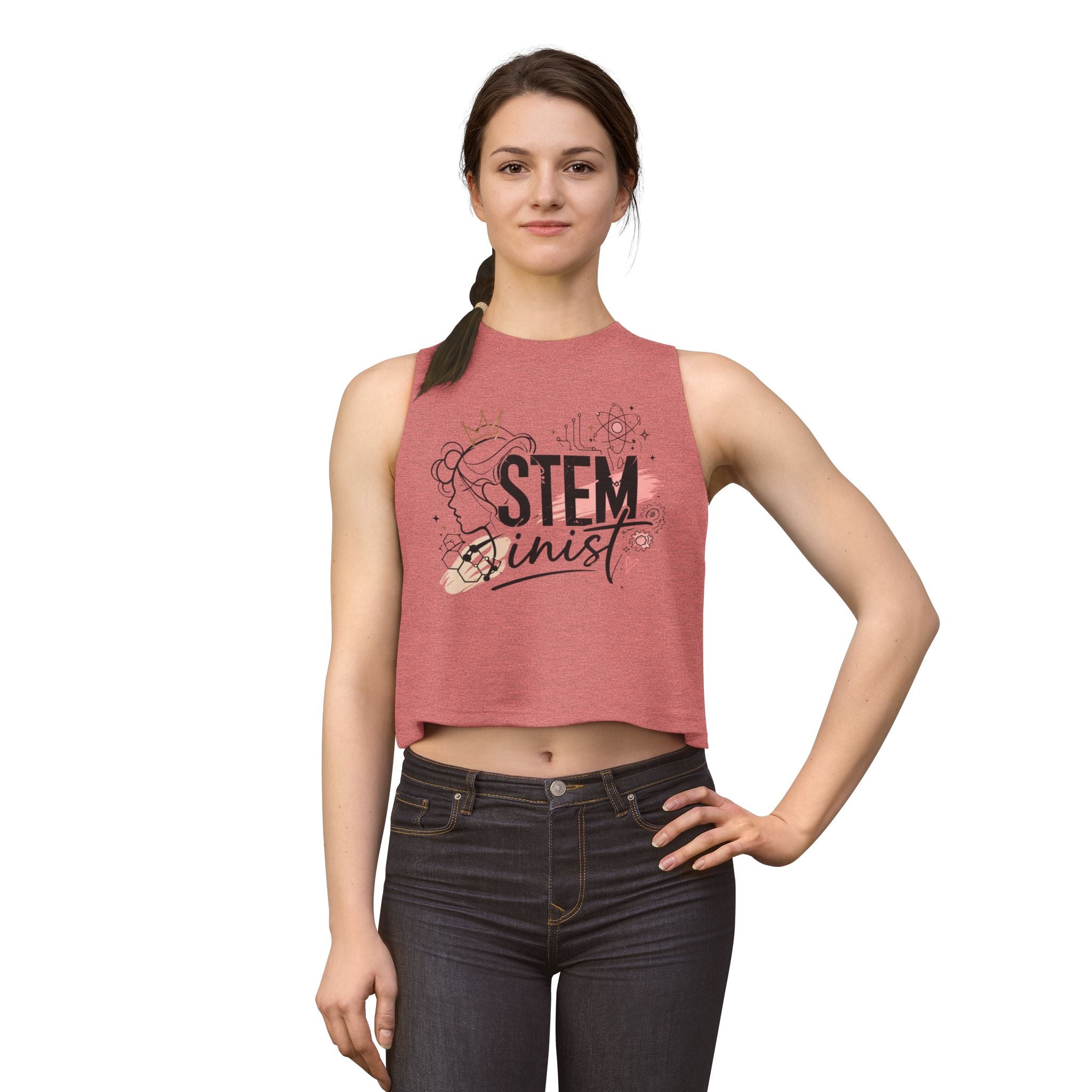 STEMinist Crown Women's Crop Top Feminist Science Graphic Tank for Girls, Engineers & STEM Students