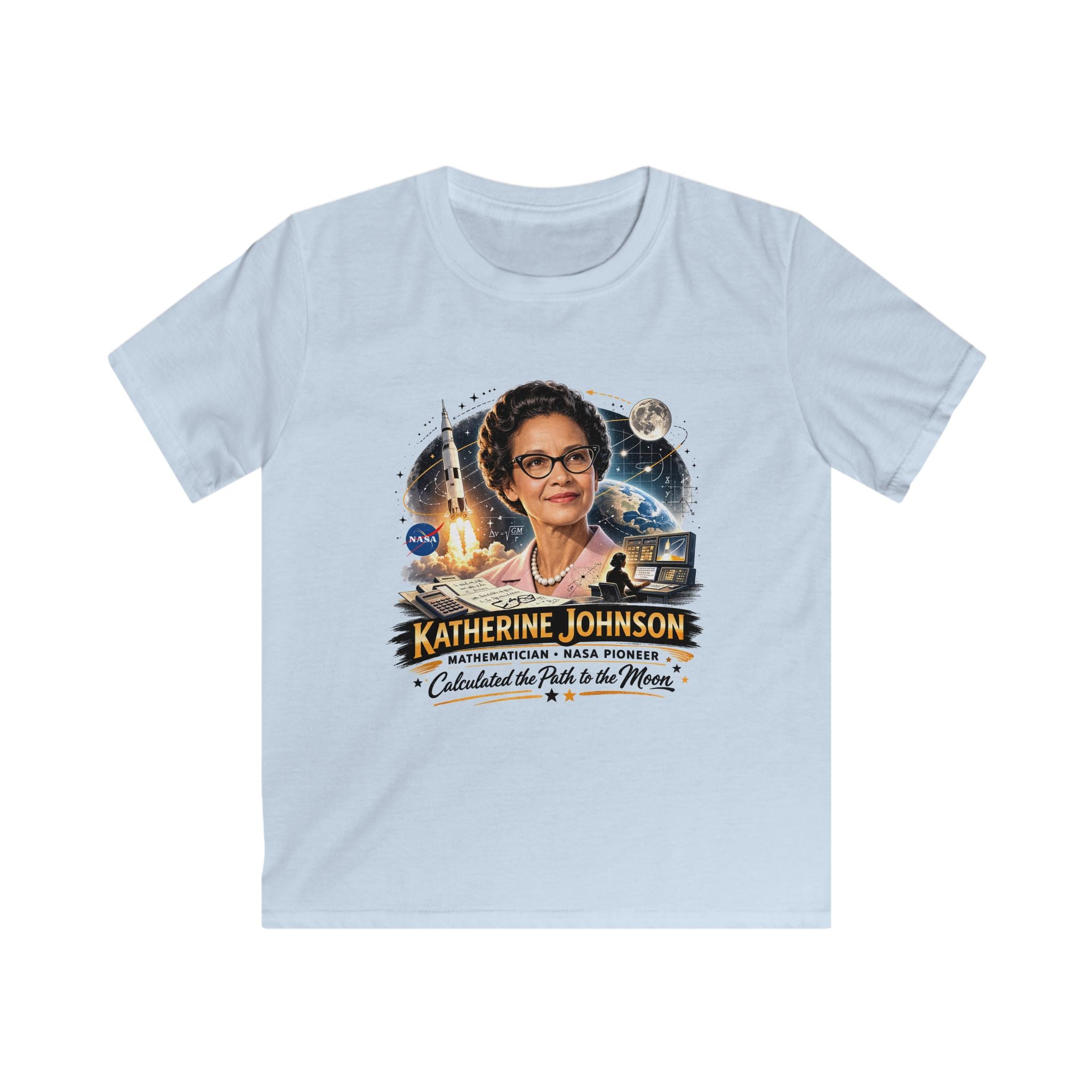 Kids Katherine Johnson Tribute T‑Shirt — Science Math & Engineering Graphic Tee for Girls
