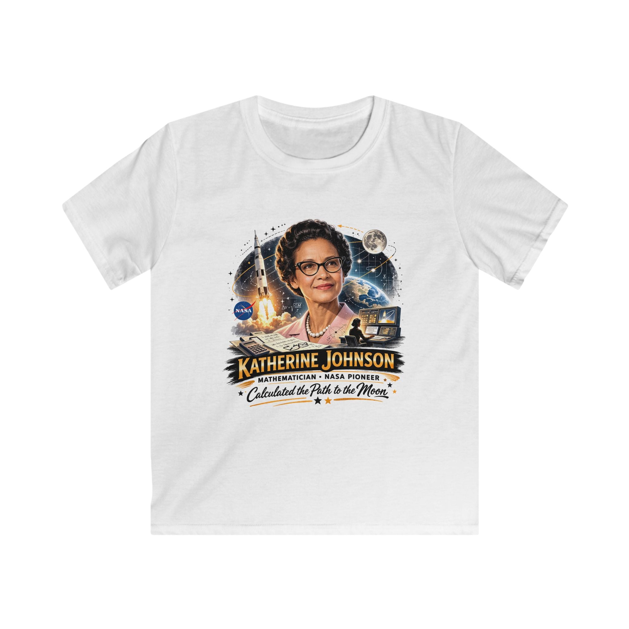 Kids Katherine Johnson Tribute T‑Shirt — Science Math & Engineering Graphic Tee for Girls
