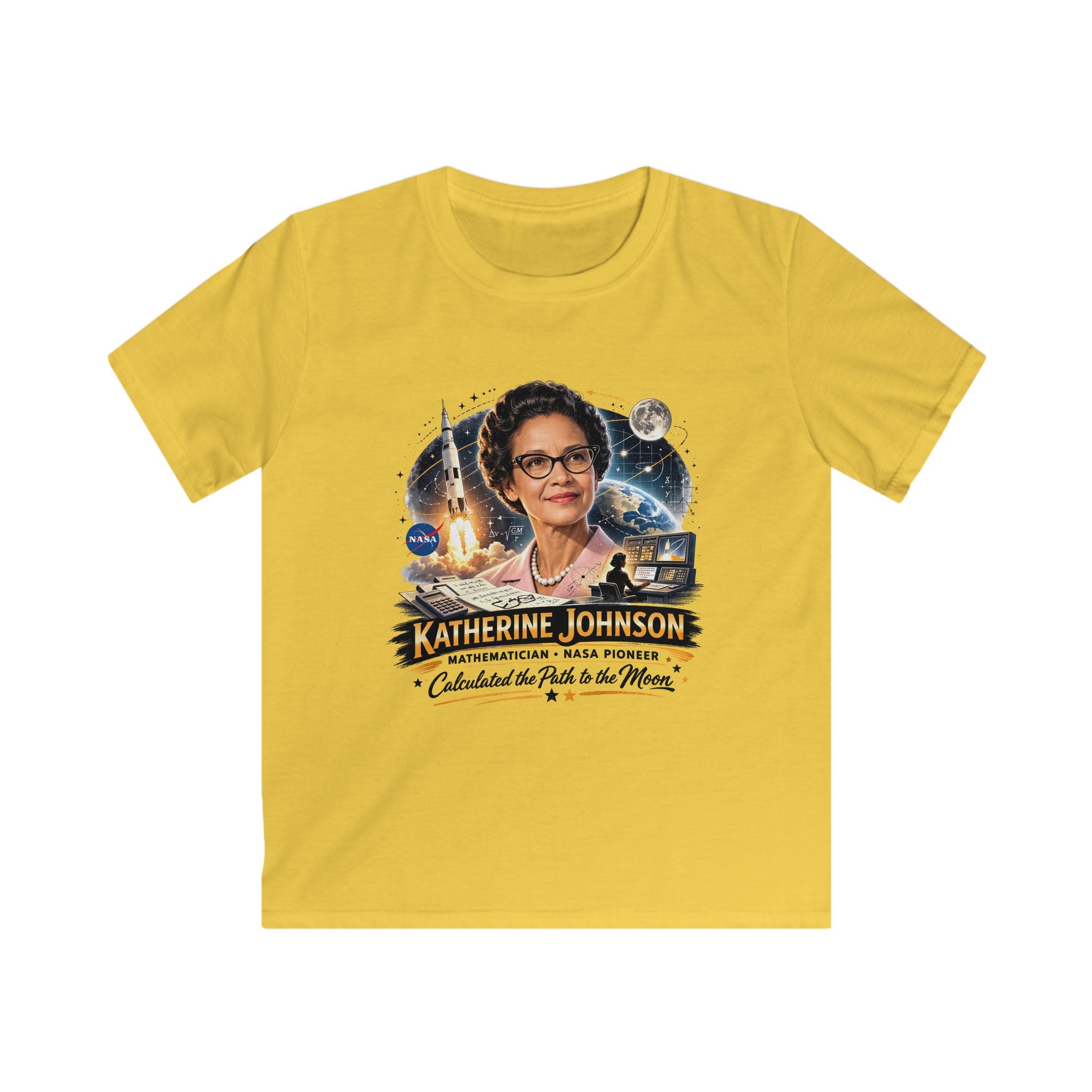 Kids Katherine Johnson Tribute T‑Shirt — Science Math & Engineering Graphic Tee for Girls