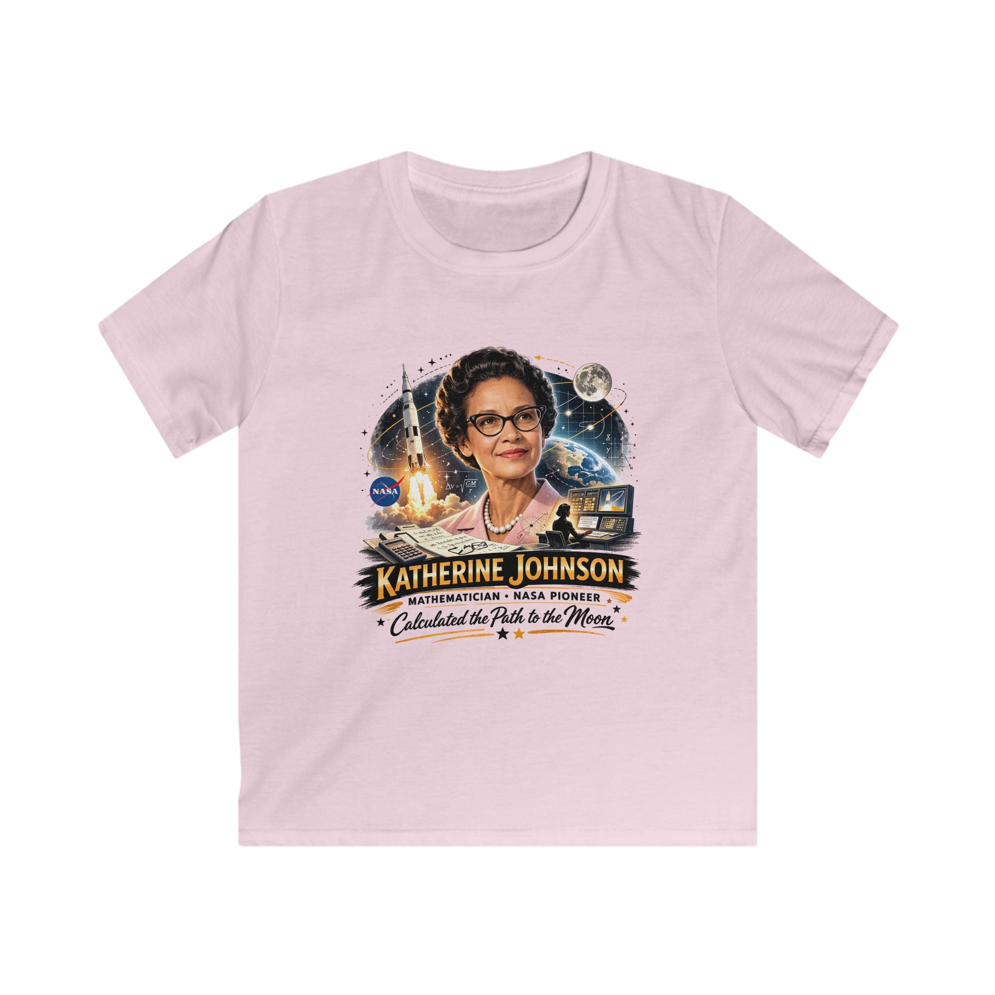 Kids Katherine Johnson Tribute T‑Shirt — Science Math & Engineering Graphic Tee for Girls