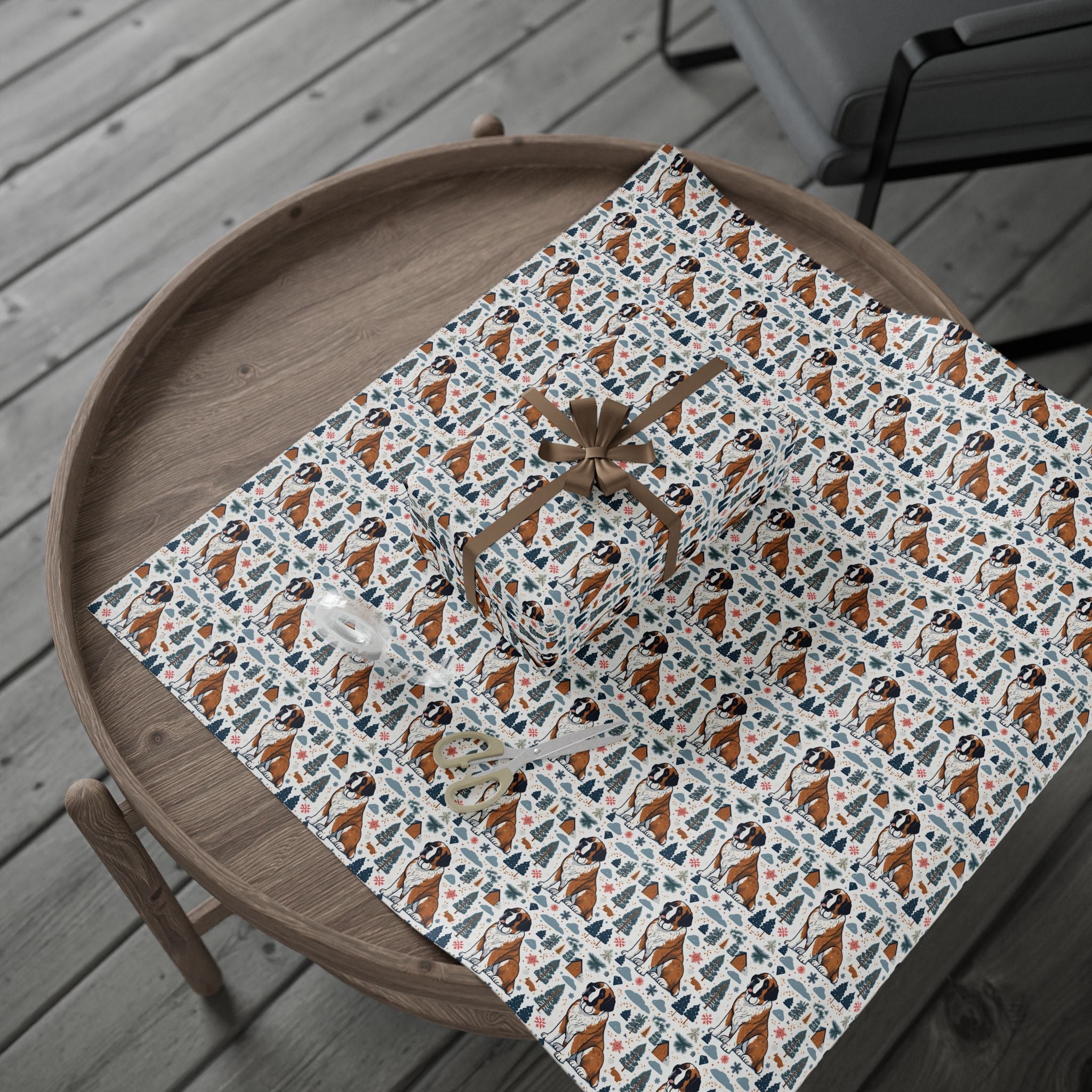 Wrapping Paper Roll — Festive Saint Bernard Pattern Holiday Gift Wrap