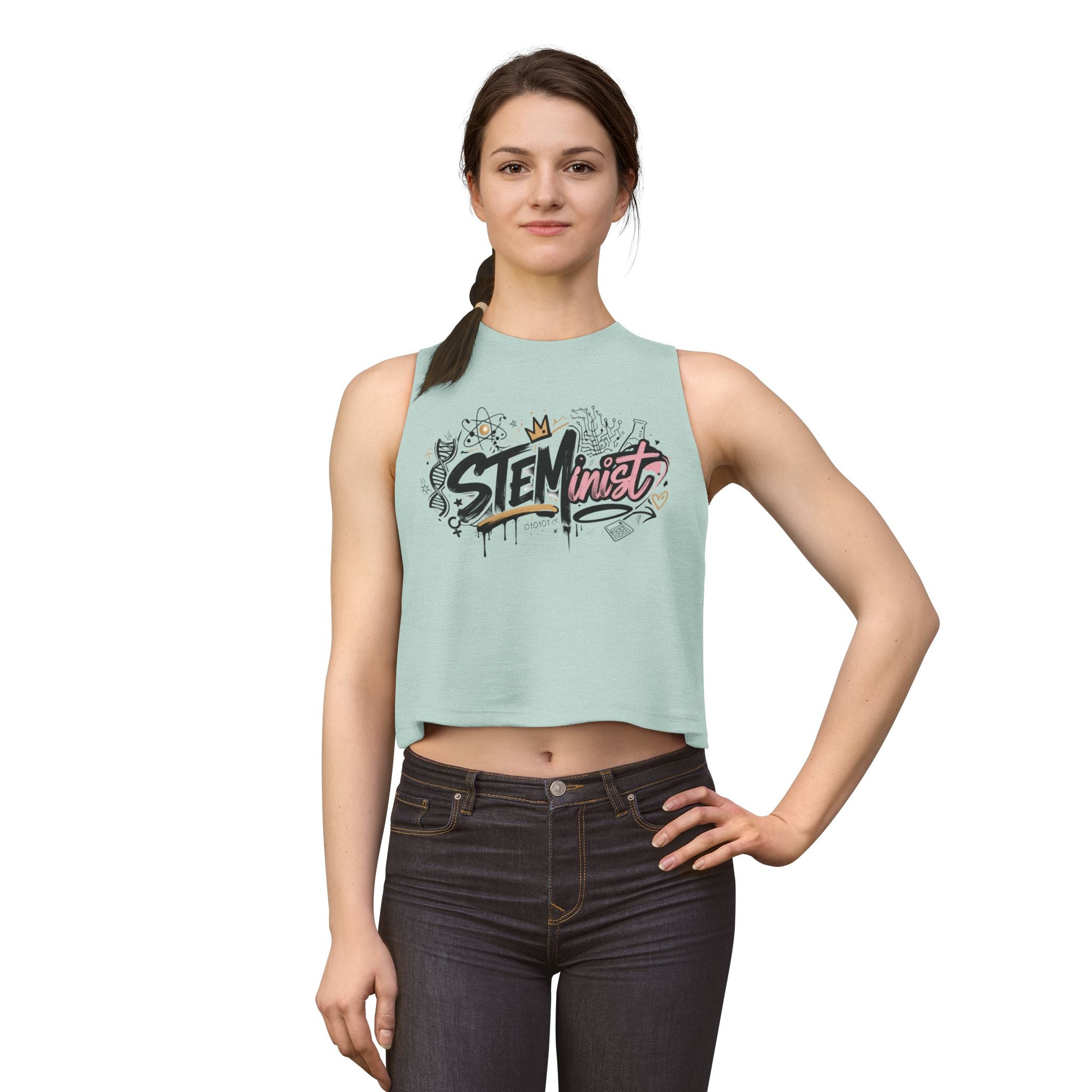 STEMinist Graffiti Women's Crop Top Feminist Science Graphic Tank for Girls, Engineers & STEM Students