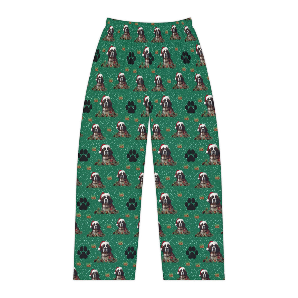 Saint Bernard Pajama Pants — Green Paw Pattern Women's Sleepwear