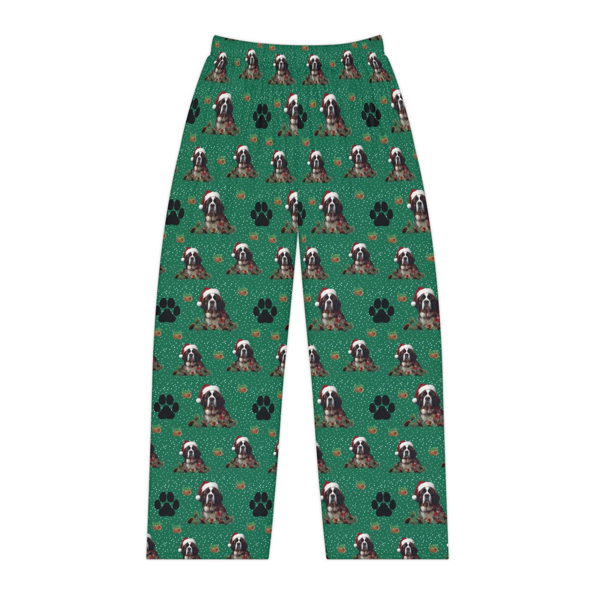 Saint Bernard Pajama Pants — Green Paw Pattern Women's Sleepwear