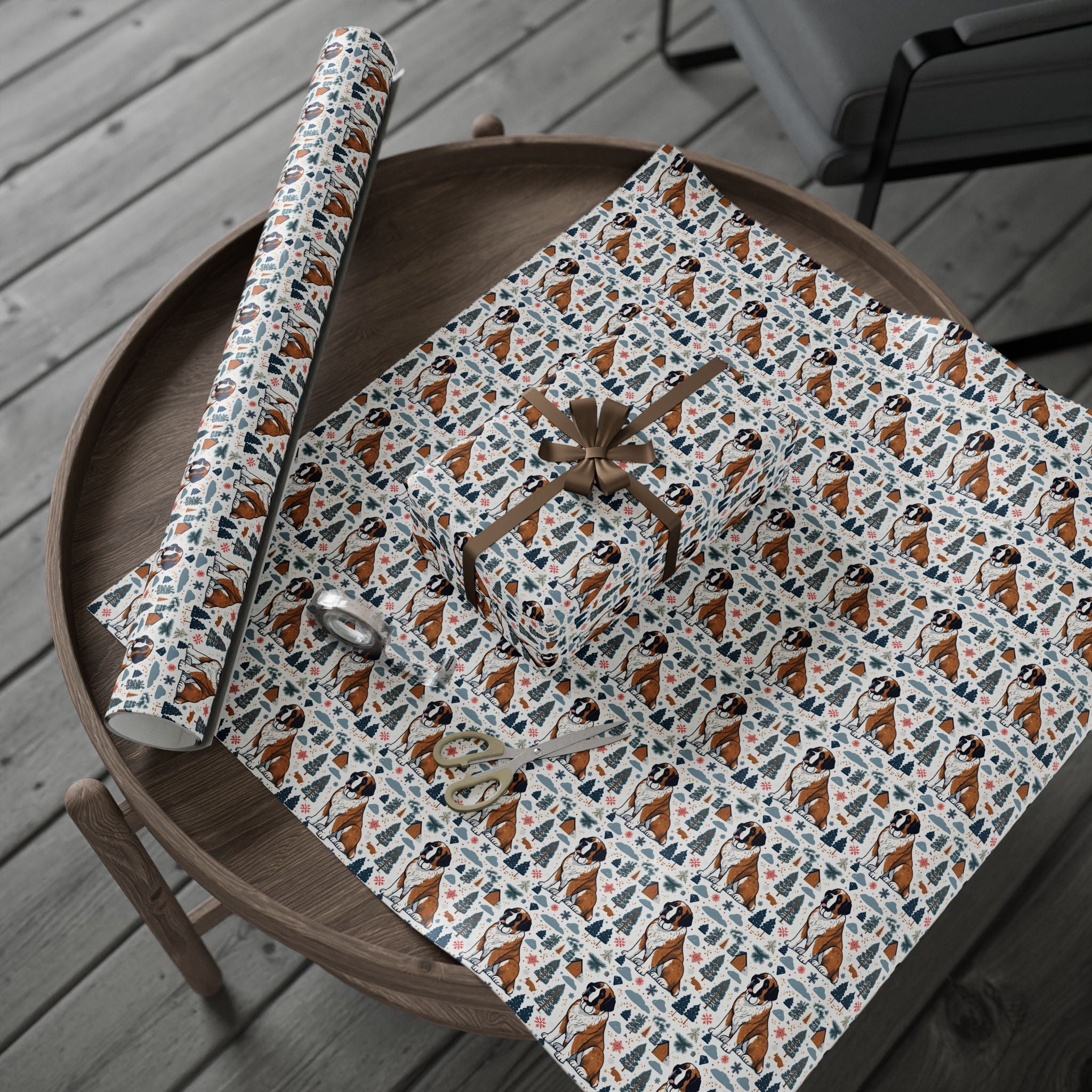 Wrapping Paper Roll — Festive Saint Bernard Pattern Holiday Gift Wrap