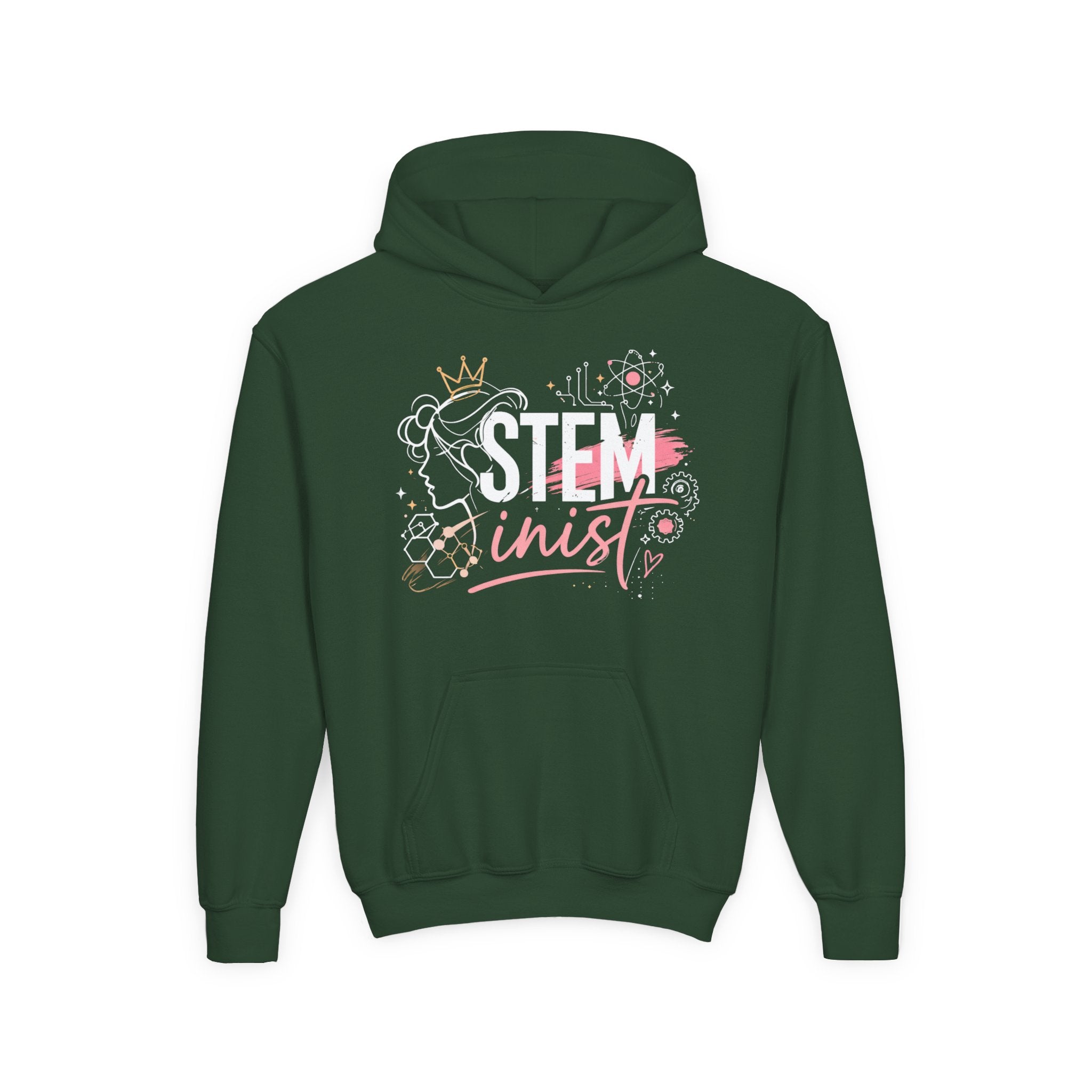 Youth STEMinist Crown Hoodie — Girls Science, Engineering, Math Empowerment Sweatshirt