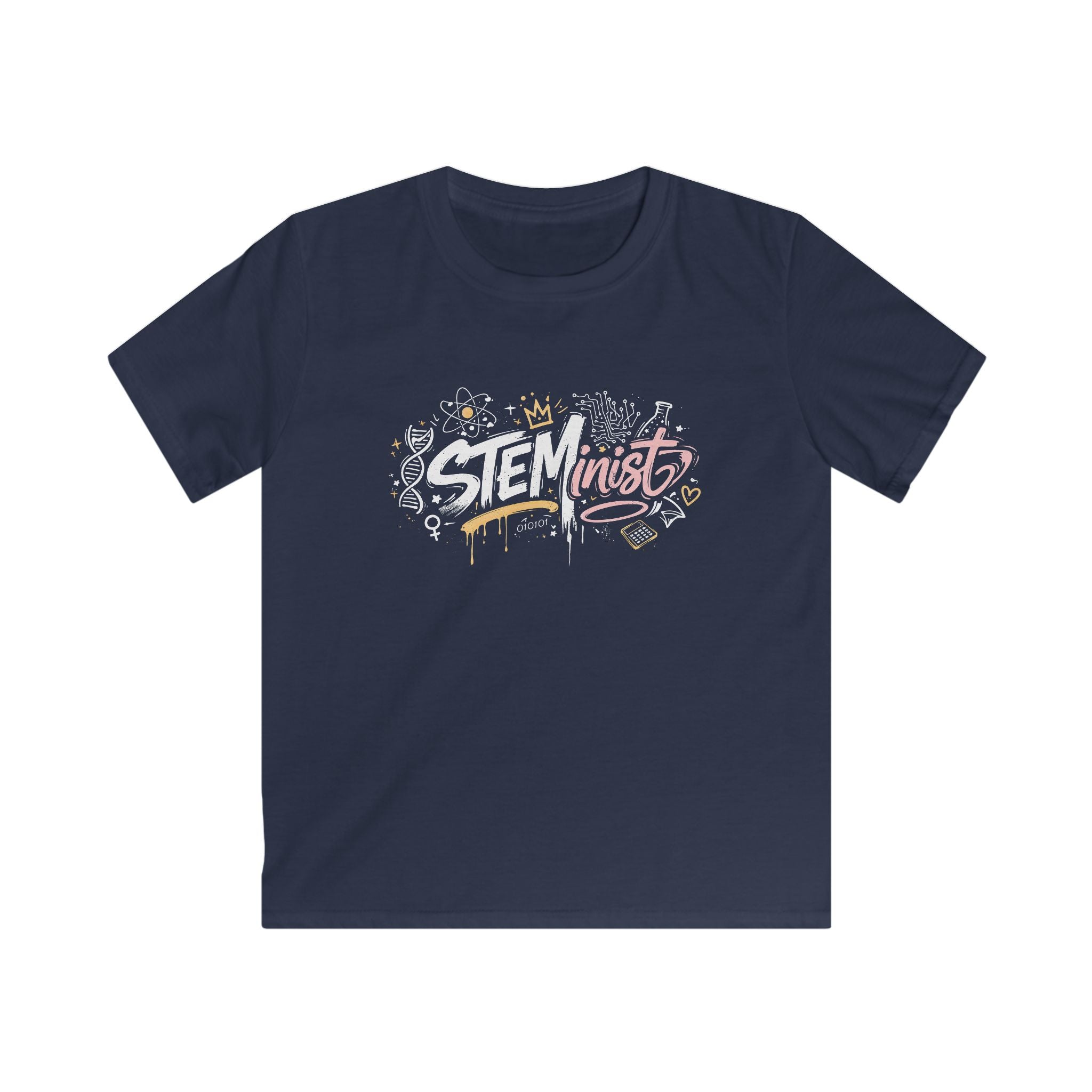 Kids STEMinist Grafitti T‑Shirt — Science Math & Engineering Graphic Tee for Girls