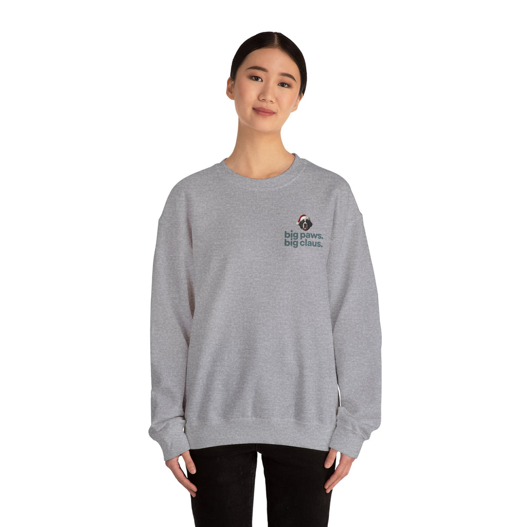 Saint Bernard Christmas Sweatshirt - "big paws, big claus." Holiday Crewneck