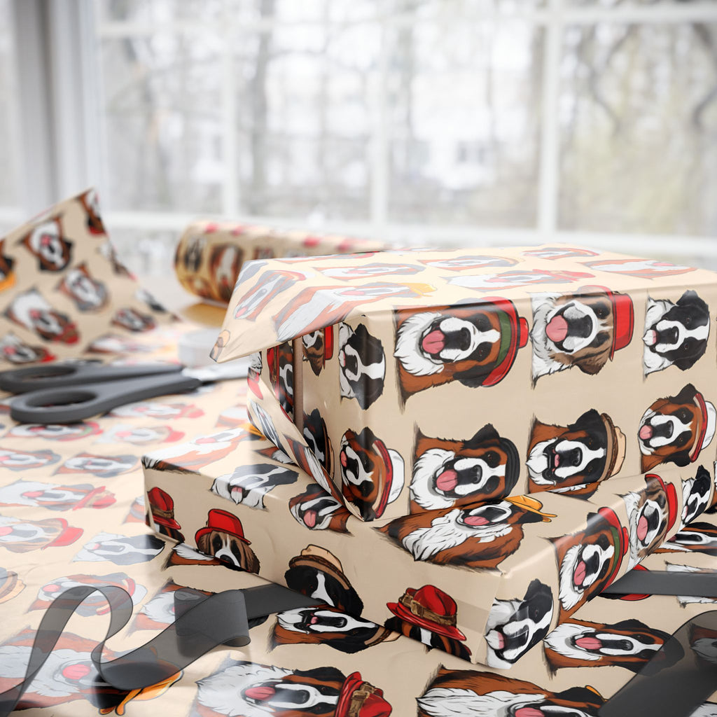 Saint Bernard Wrapping Paper Roll — Festive Saint Bernard Pattern Holiday Gift Wrap