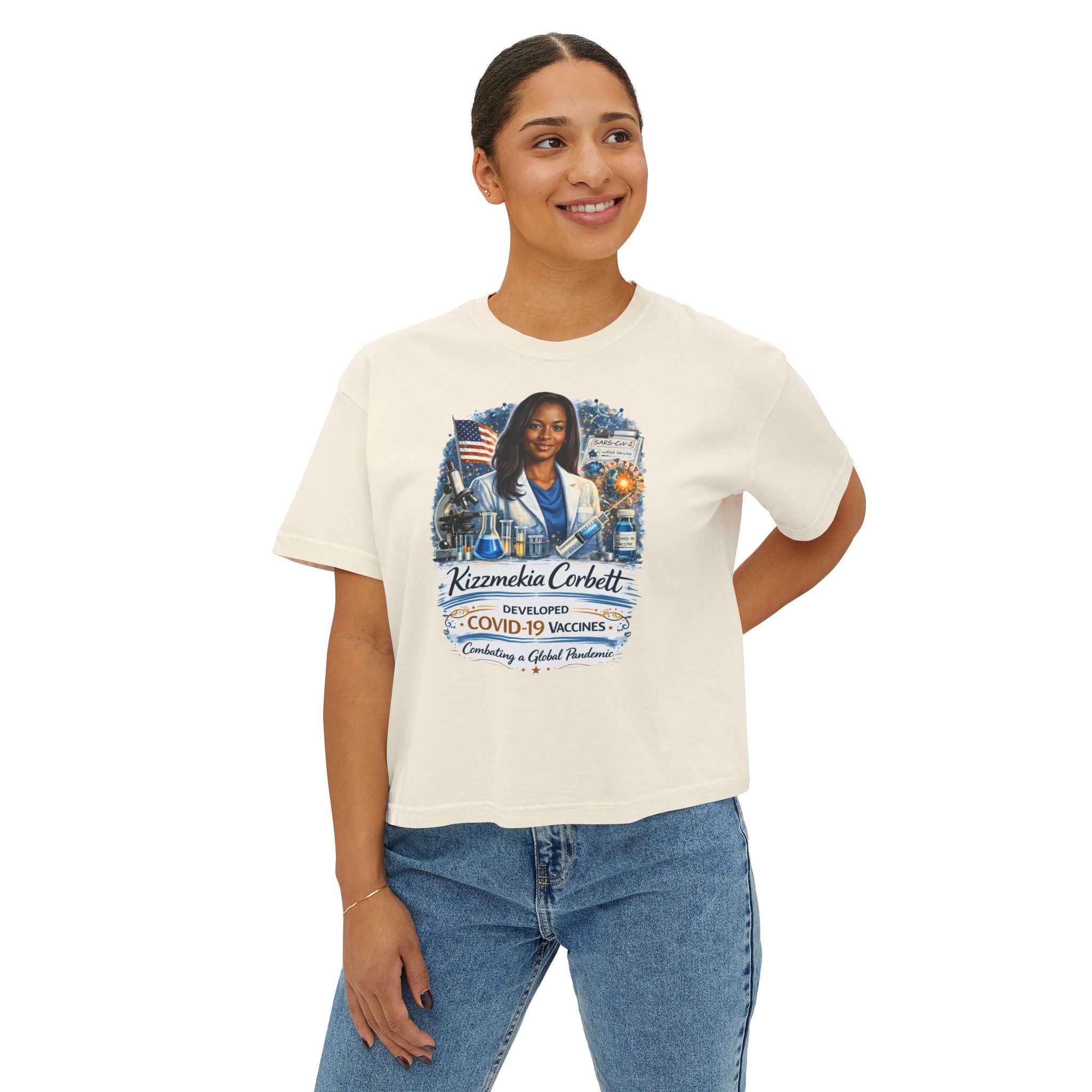 Kizzmekia Corbett Immunologist Tribute Boxy Graphic Tee