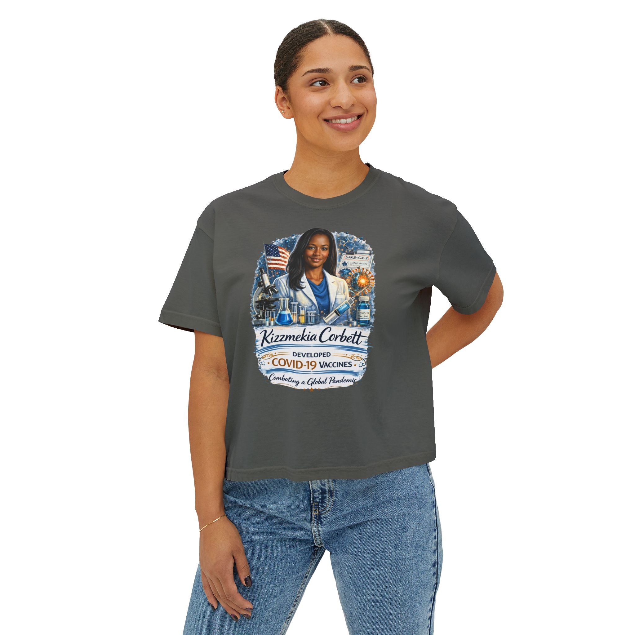Kizzmekia Corbett Immunologist Tribute Boxy Graphic Tee