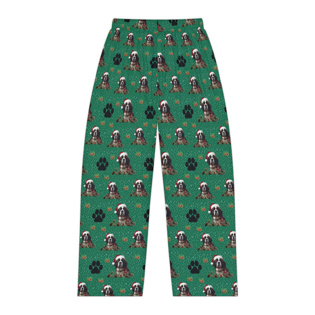 Saint Bernard Pajama Pants — Green Paw Pattern Women's Sleepwear