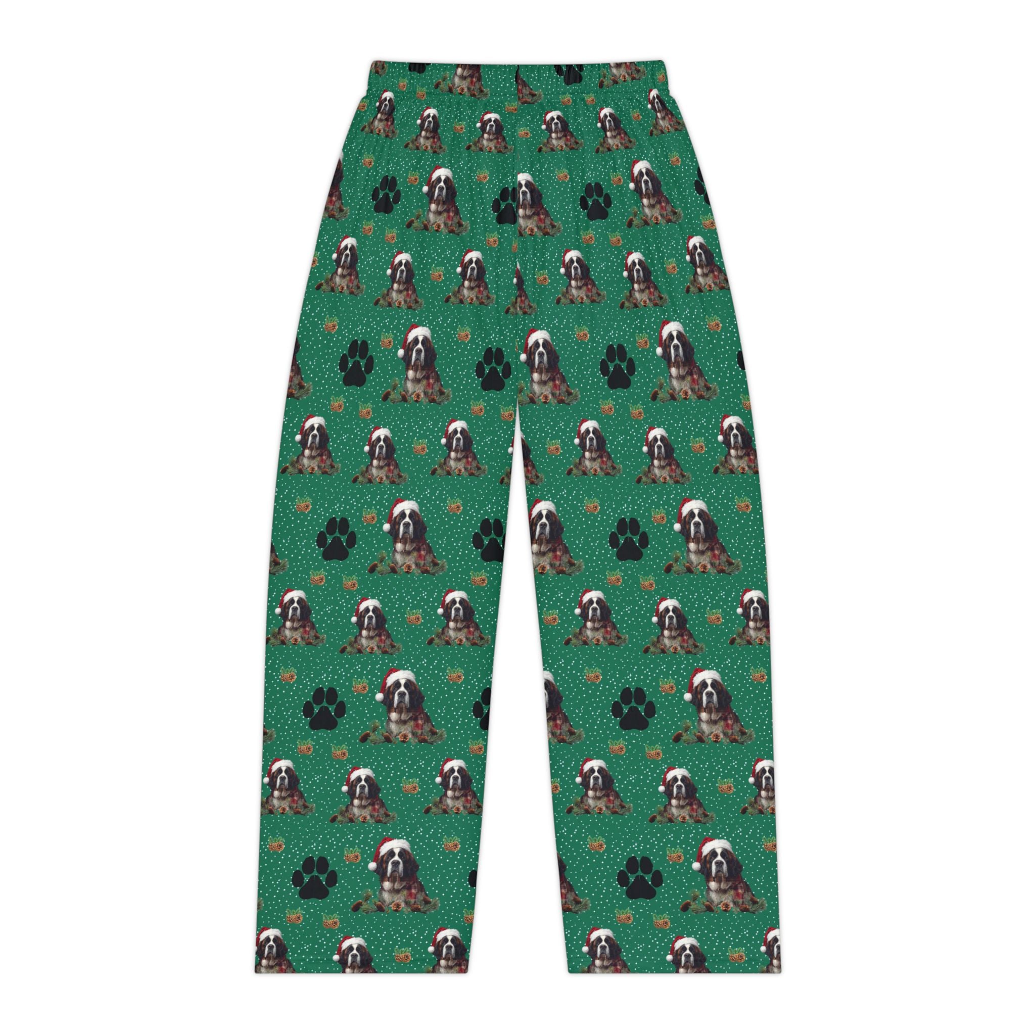 Saint Bernard Pajama Pants — Green Paw Pattern Women's Sleepwear