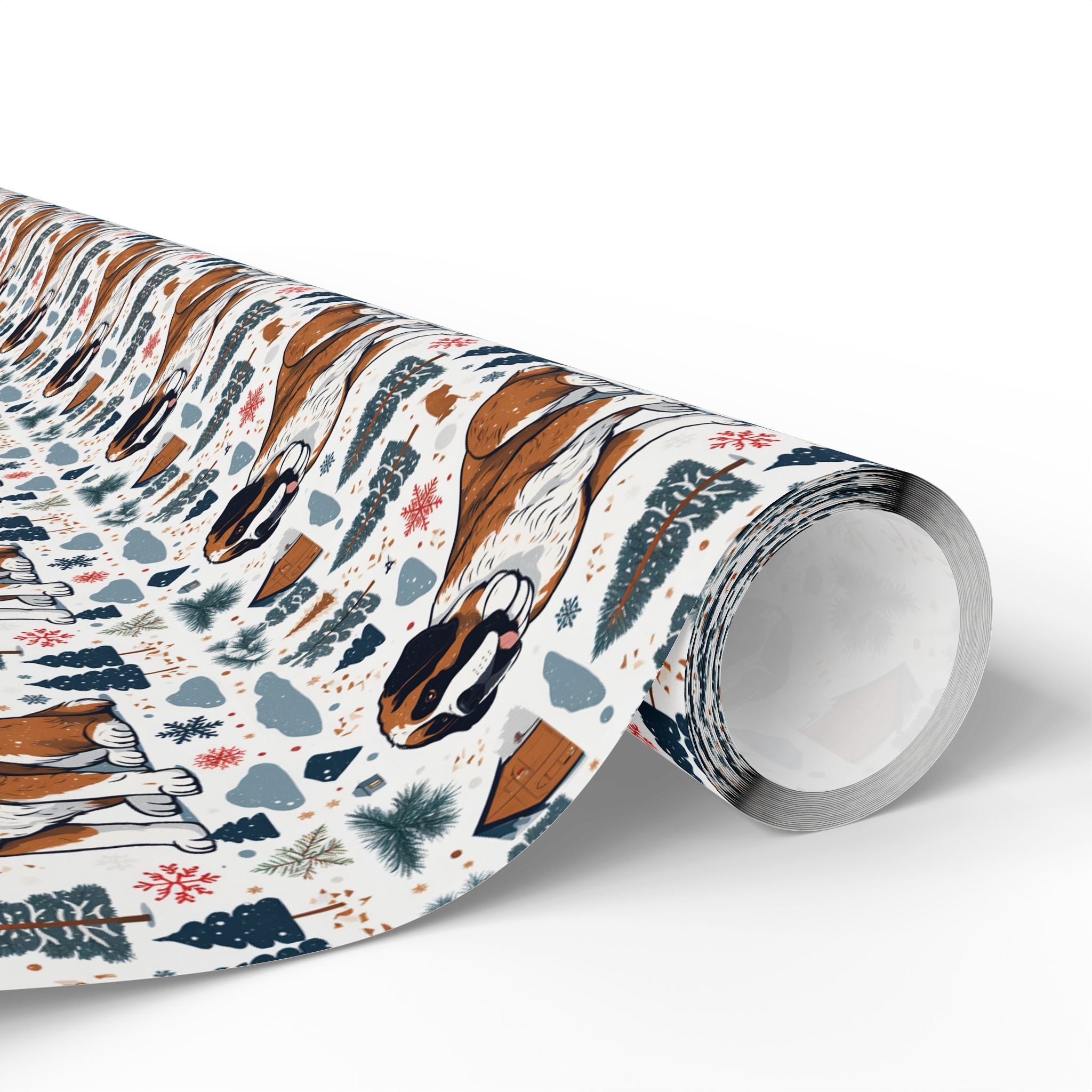 Wrapping Paper Roll — Festive Saint Bernard Pattern Holiday Gift Wrap