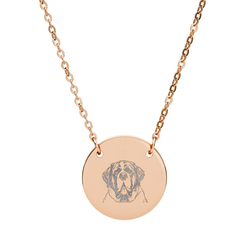 Engraved Dog Saint Bernard Circle Necklace