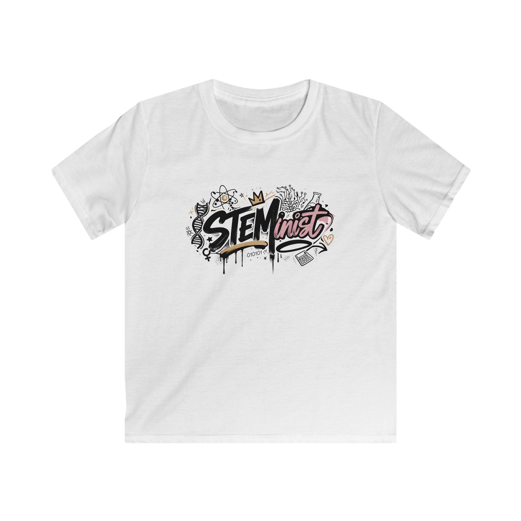 Kids STEMinist Grafitti T‑Shirt — Science Math & Engineering Graphic Tee for Girls