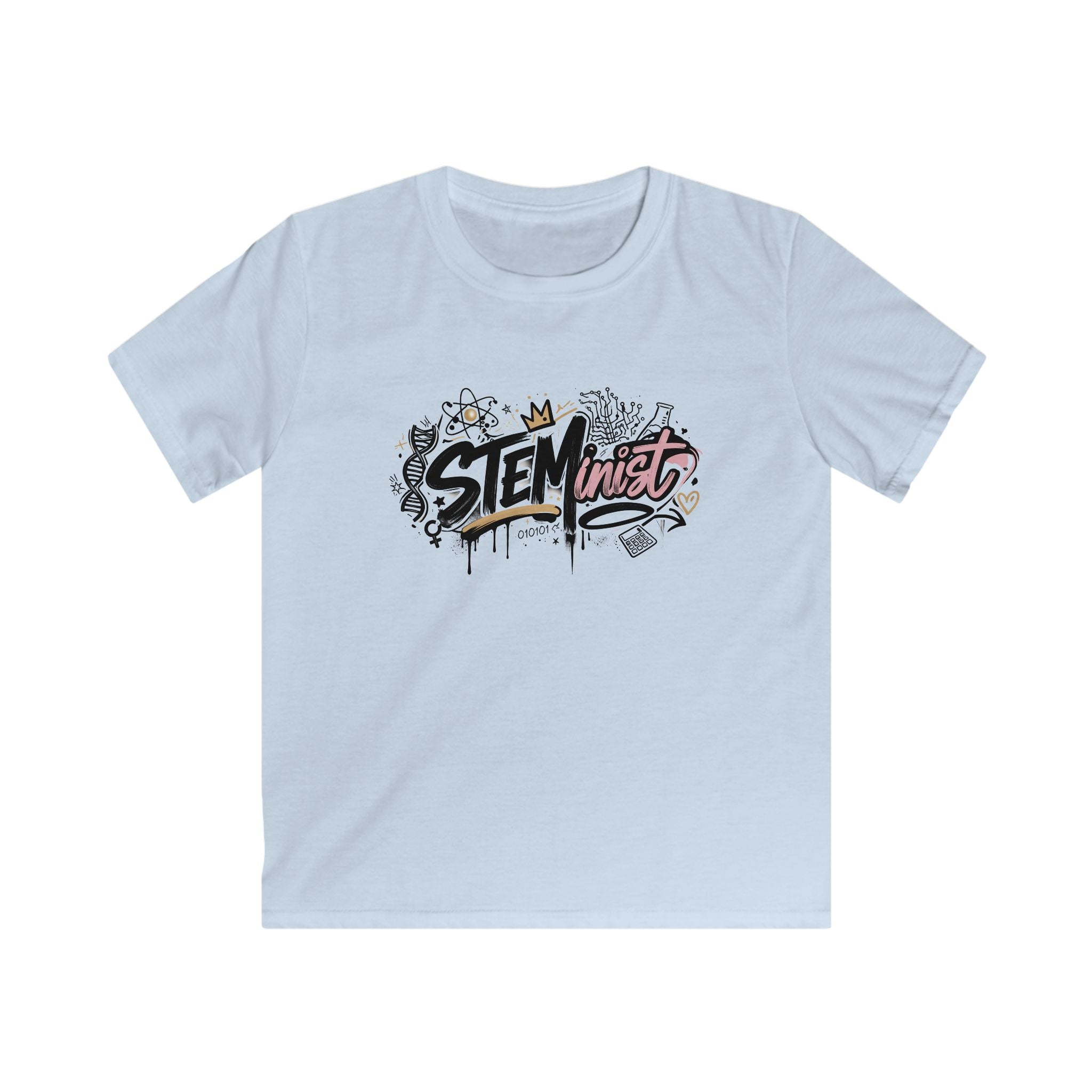 Kids STEMinist Grafitti T‑Shirt — Science Math & Engineering Graphic Tee for Girls