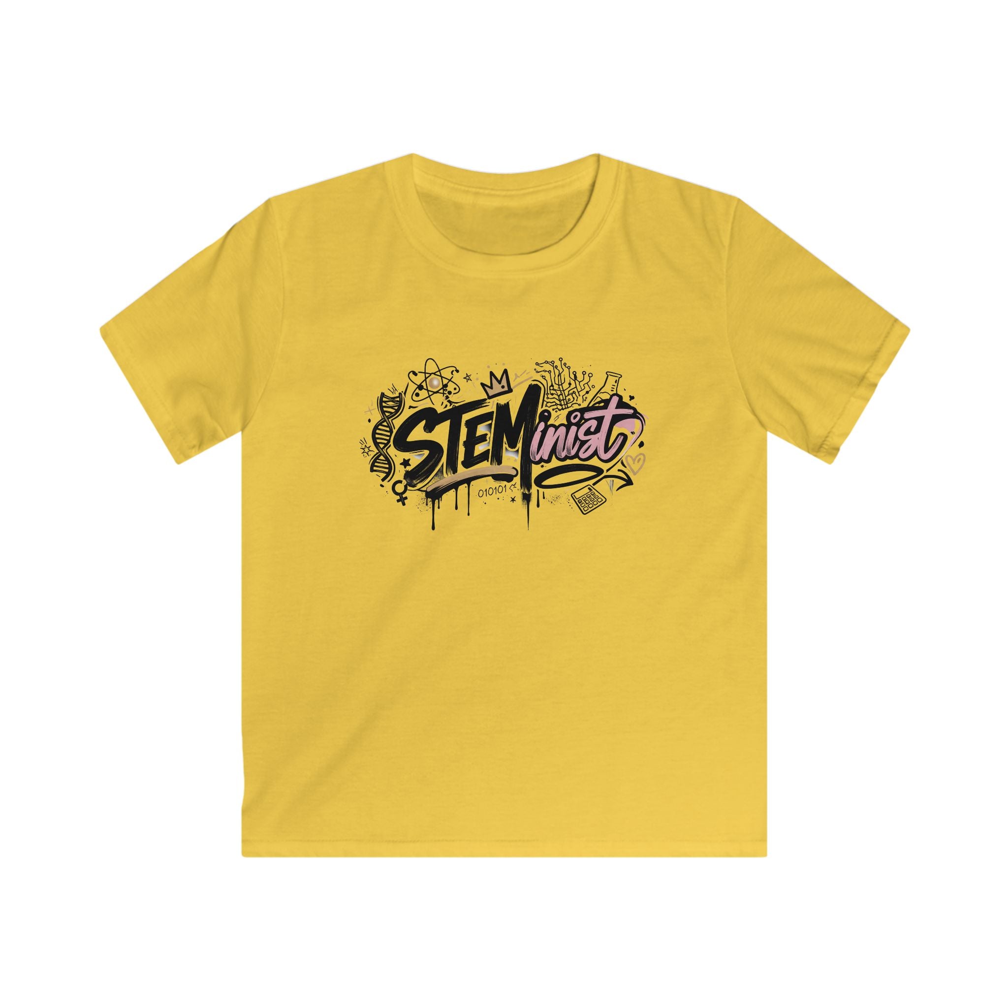 Kids STEMinist Grafitti T‑Shirt — Science Math & Engineering Graphic Tee for Girls