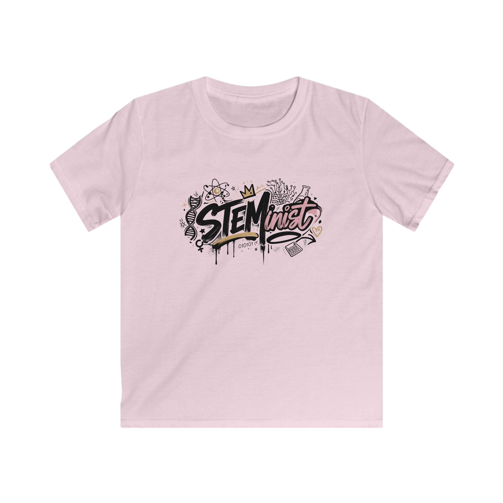 Kids STEMinist Grafitti T‑Shirt — Science Math & Engineering Graphic Tee for Girls