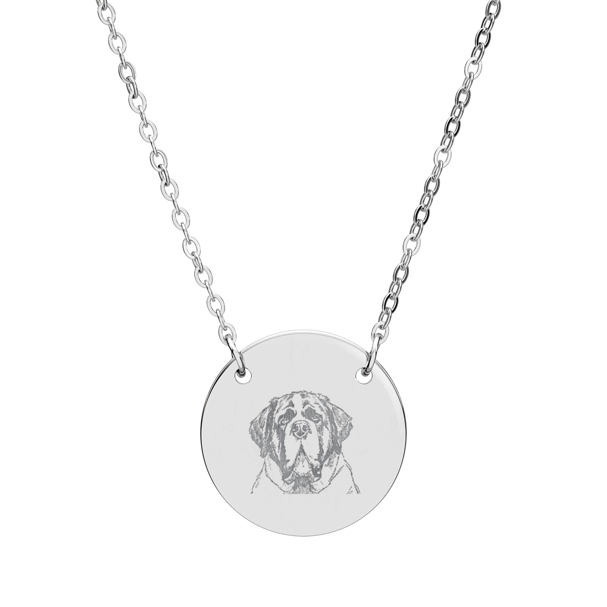 Engraved Dog Saint Bernard Circle Necklace