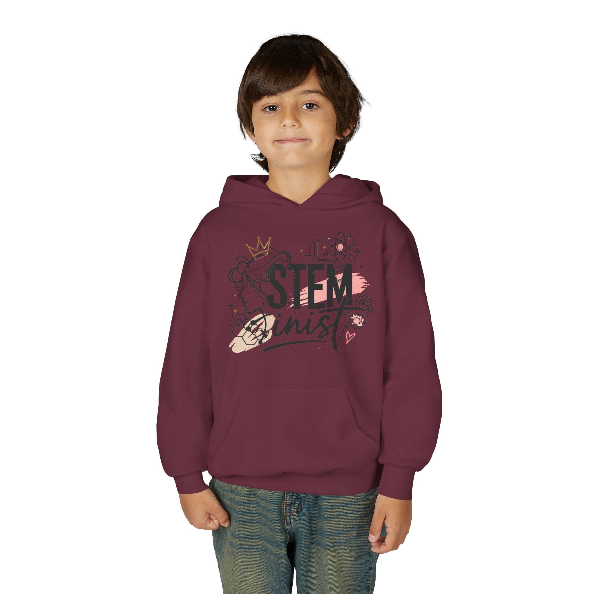 Youth STEMinist Crown Hoodie — Girls Science, Engineering, Math Empowerment Sweatshirt